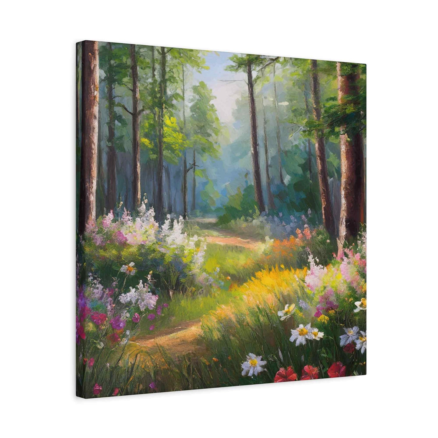 Summer Forest Print Canvas, Oil Paint Print 20x20, 24x24, 30x30, 32x32, 36x36 Art Design Print Pine-Wood Inner Frame MC-91