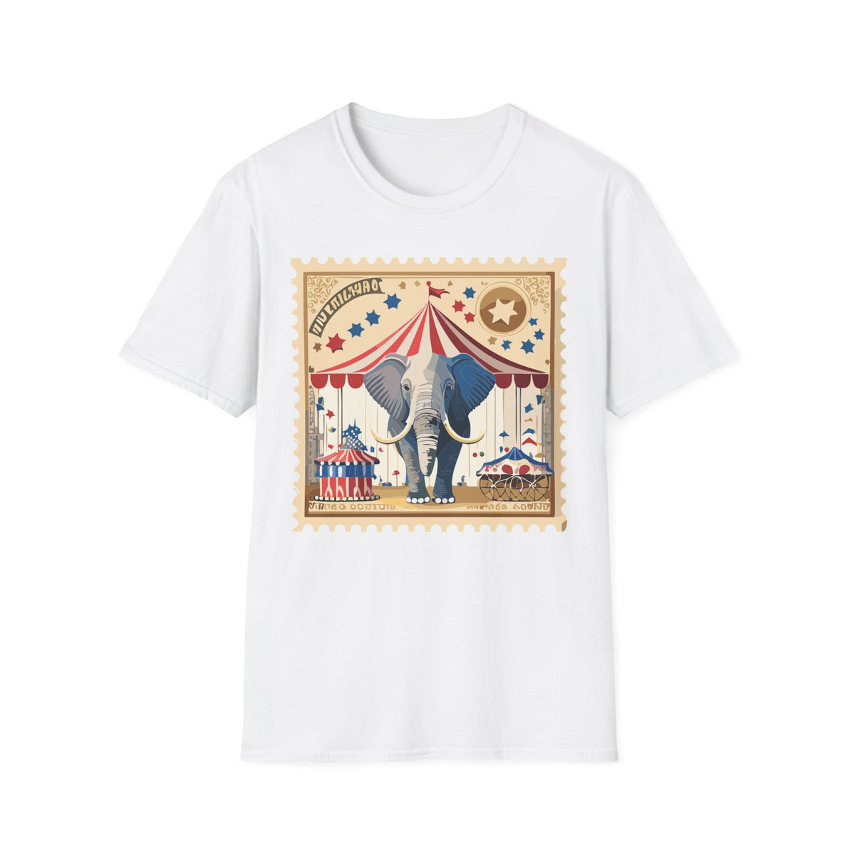 Circus Elephant Poster T-Shirt | Vintage Carnival Tent Stamp Graphic Tee Unisex 100 Cotton Gildan T-Shirt