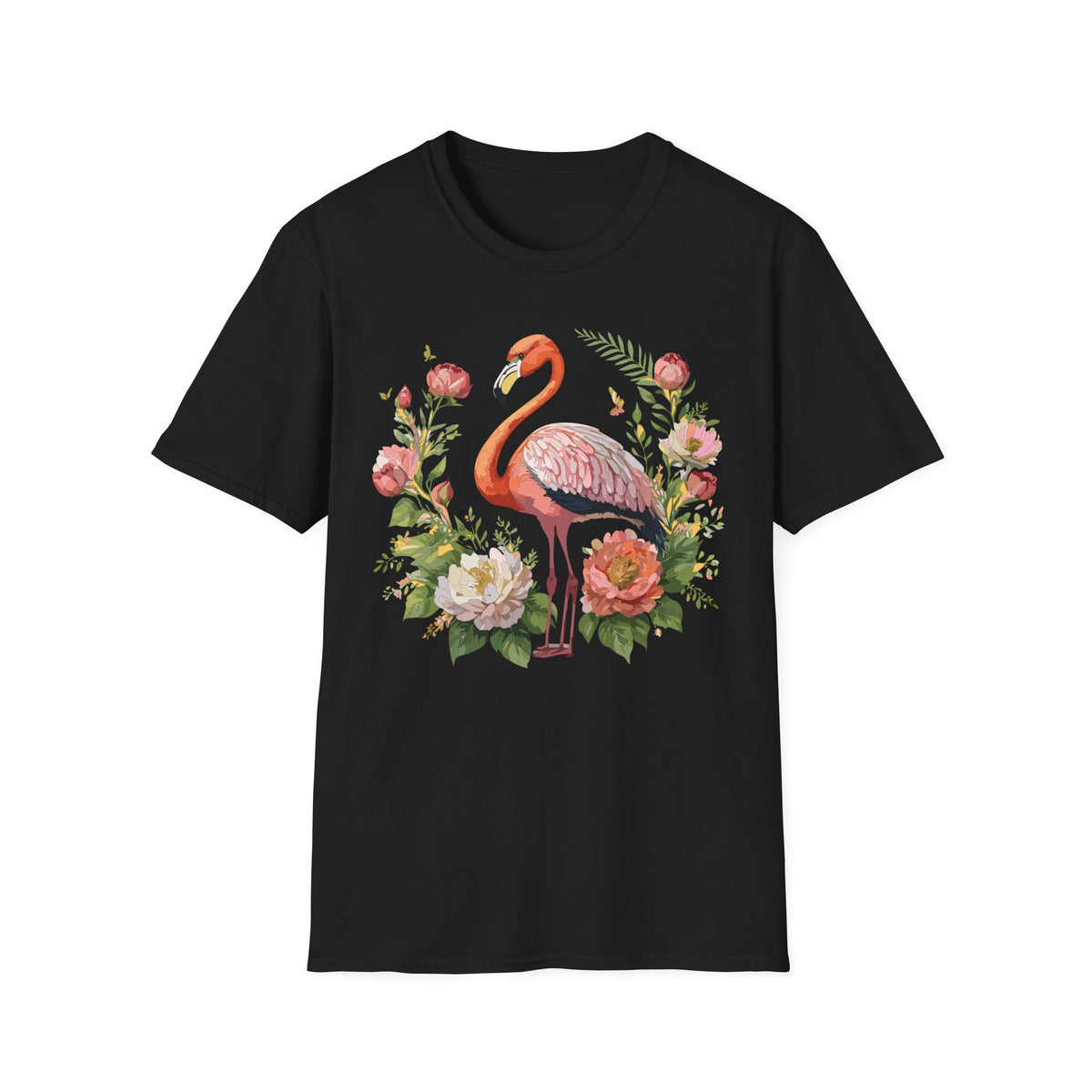 Floral Flamingo T-Shirt | Pink Flamingo with Flowers