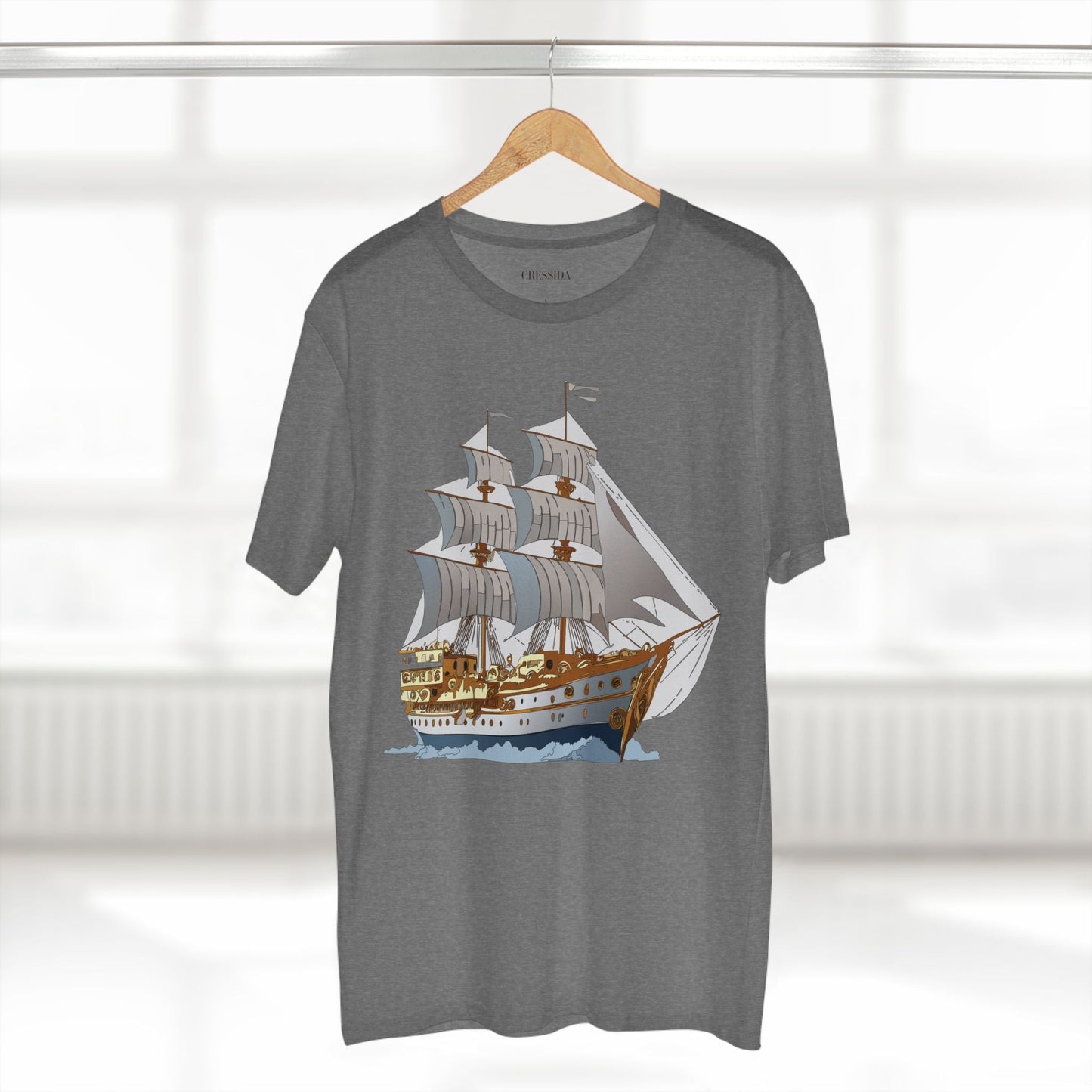 Ship Graphic Unisex 100 Cotton T-Shirt with Gold Frigate Art Design 12