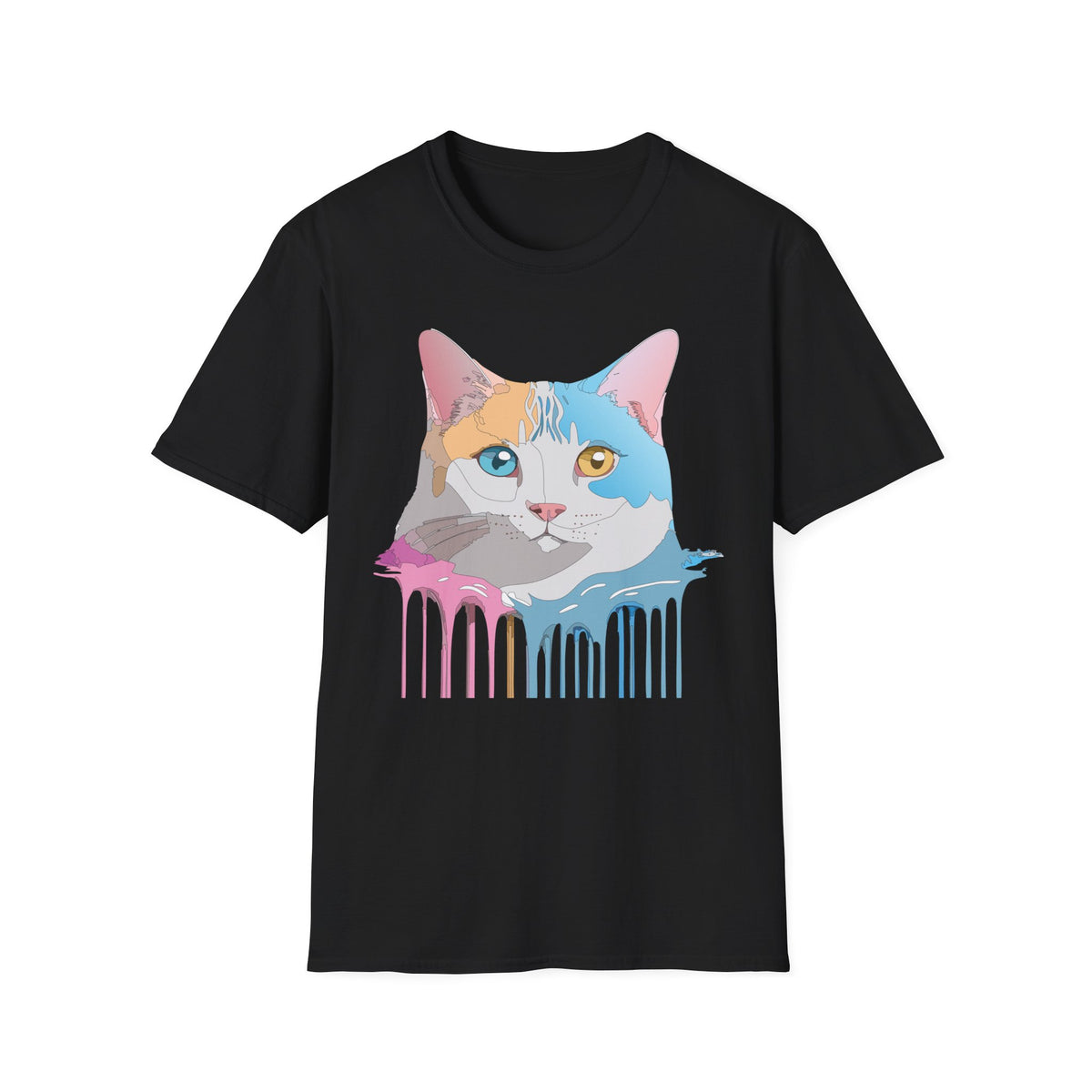 Colorful Dripping Cat Illustration T-Shirt | Calico Portrait Tee