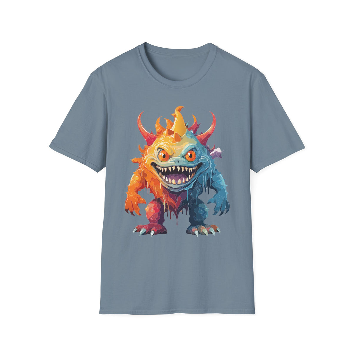 Colorful Monster T-Shirt — Vibrant Rainbow Creature Cartoon Graphic Tee Unisex 100 Cotton Gildan T-Shirt