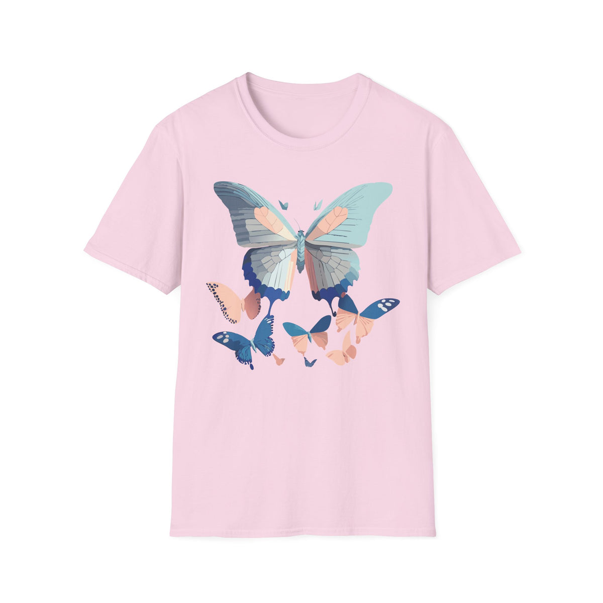 Butterfly Trio T‑Shirt — Pastel Blue & Peach Butterfly Graphic Design Unisex 100 Cotton Gildan T-Shirt