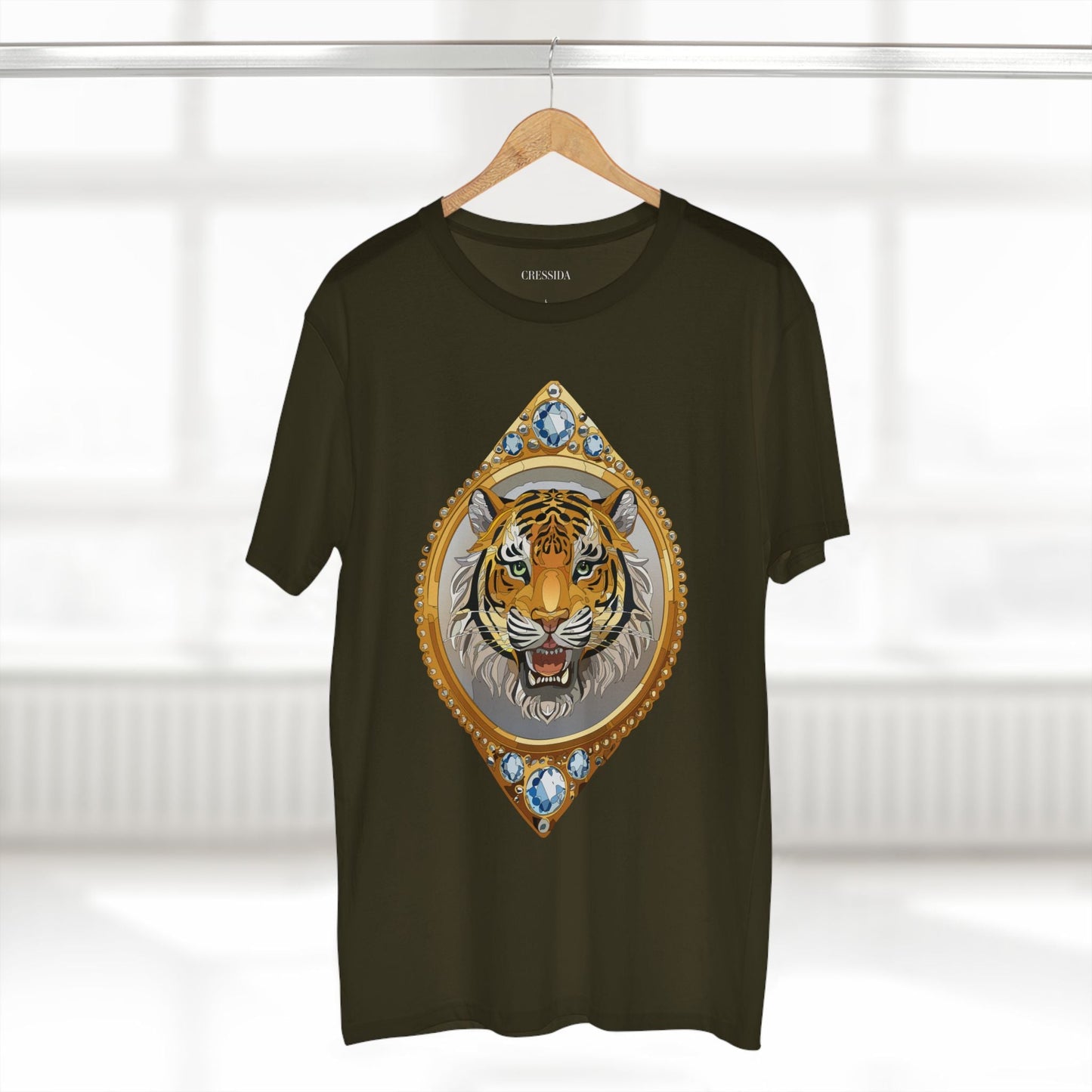 Tiger Graphic Unisex 100 Cotton Tee With Unique Animal Golden Medallion Art Design 1