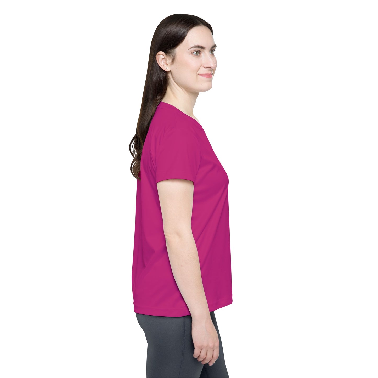 Hot Rose Pink Women's Sports Jersey Short Sleeves 100% Poly Solid Bright Pink Color Print Athletic Tee