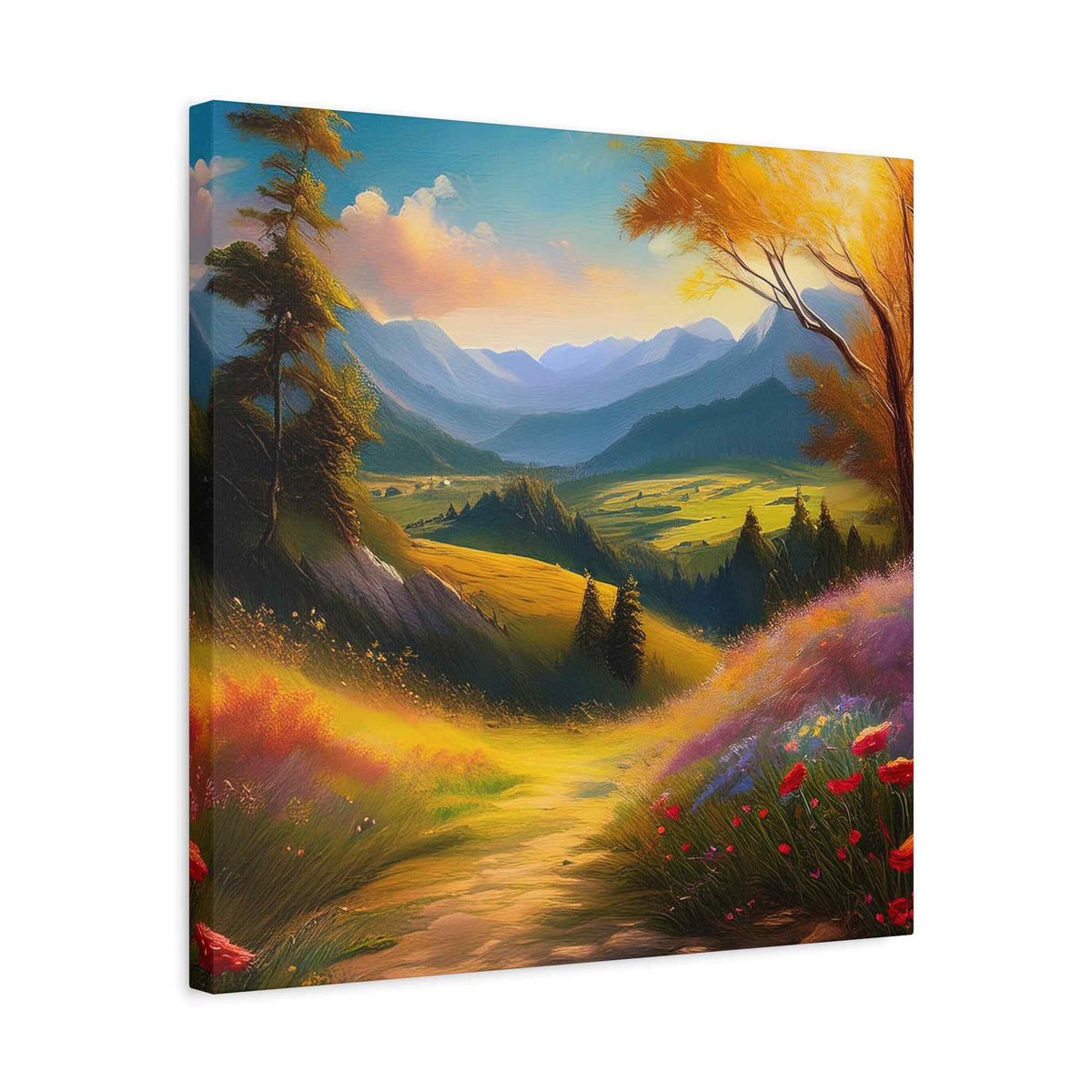 Landscape Print Canvas, Oil Paint Print 20x20, 24x24, 30x30, 32x32, 36x36 Art Design Print Pine-Wood Inner Frame MC-36