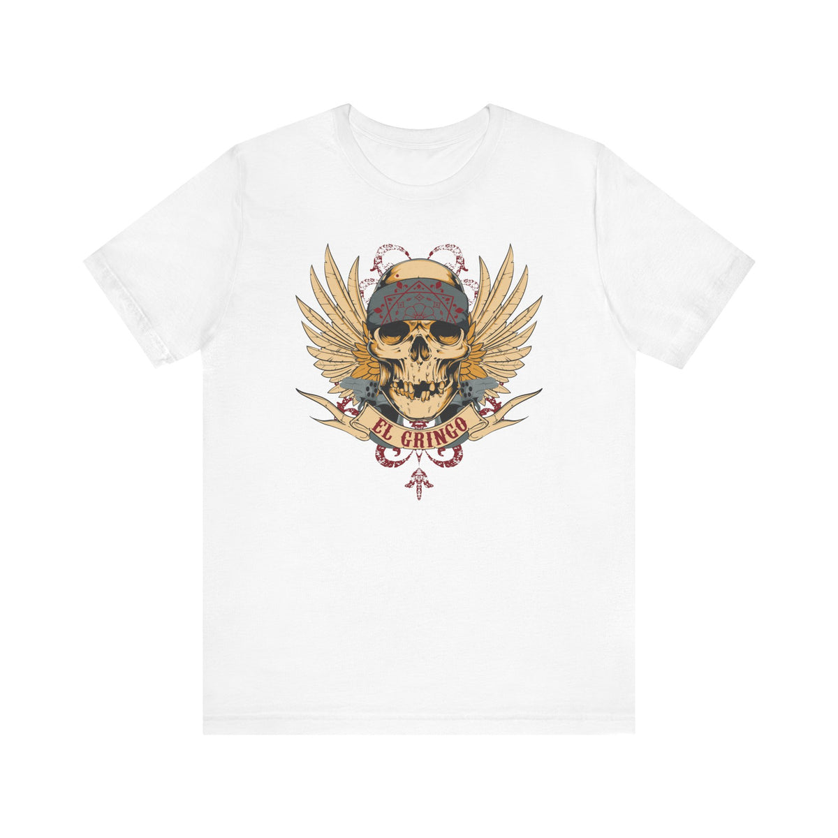 El Gringo Skull with Wings T-Shirt Vintage Tattoo Style Unisex Cotton Art-53