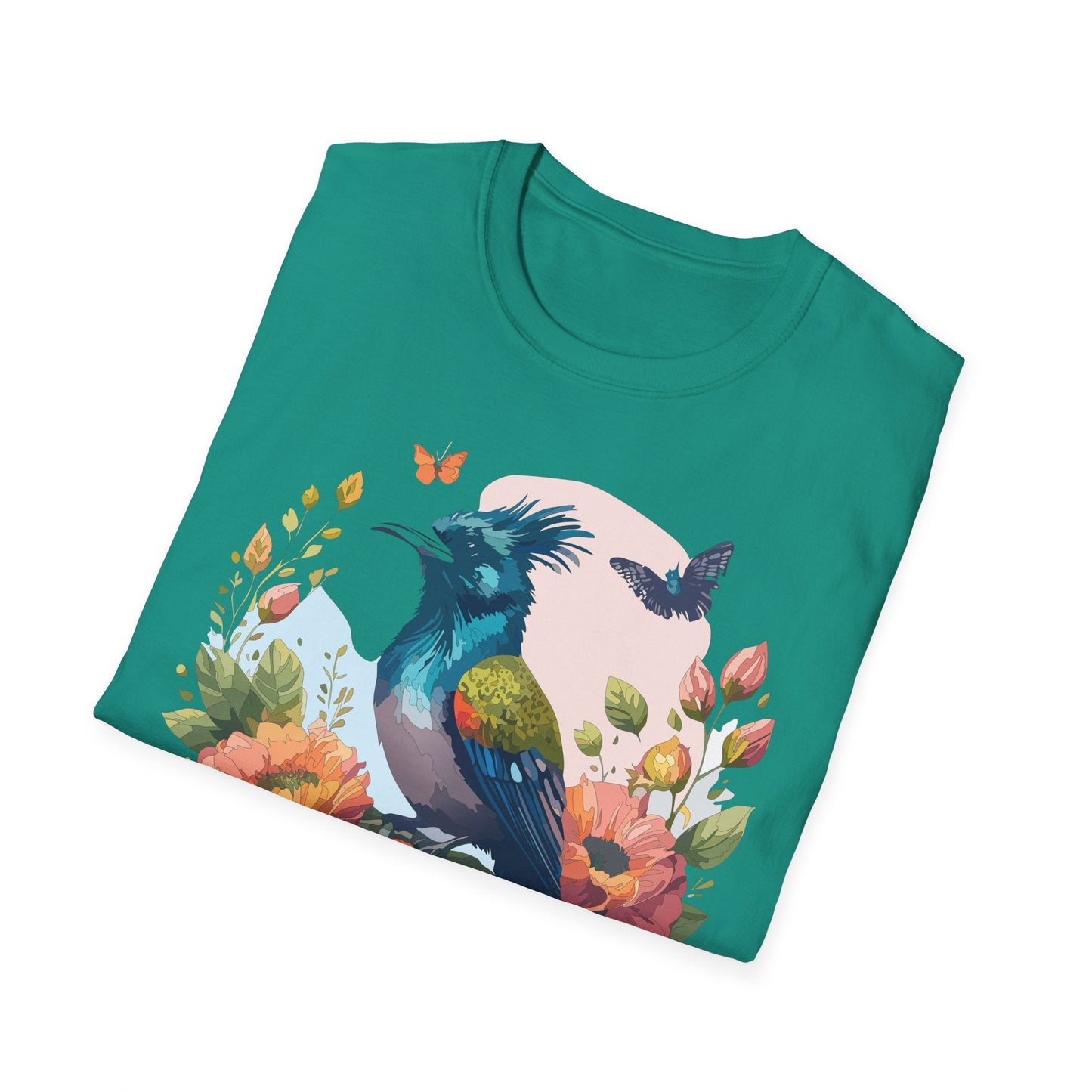 Floral Bird T Shirt Unisex Tee 100 Percent Ring Spun Cotton Softstyle Gildan 64000 Comfort Fit