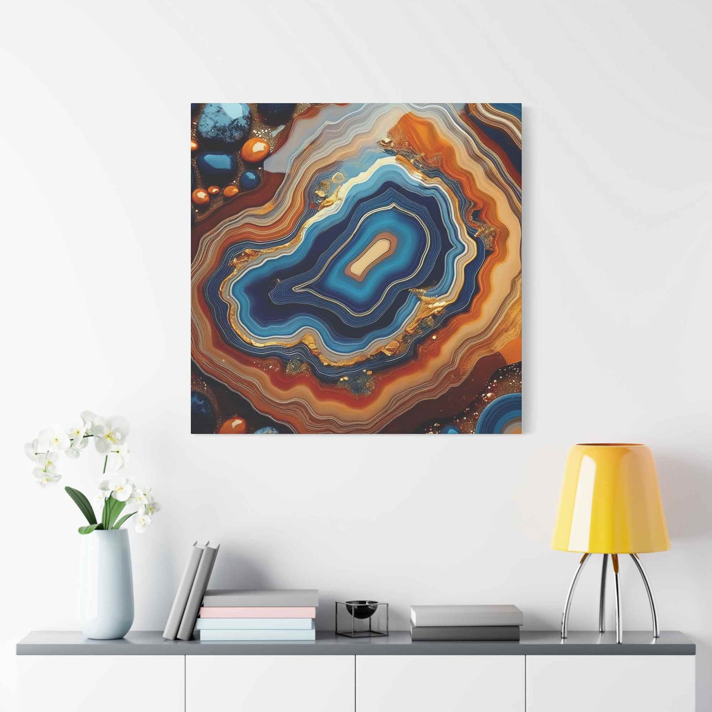 Agate Stone Graphic Print Canvas, Oil Paint Print 20x20, 24x24, 30x30, 32x32, 36x36 Canvas Pine-Wood Inner Frame MC-189