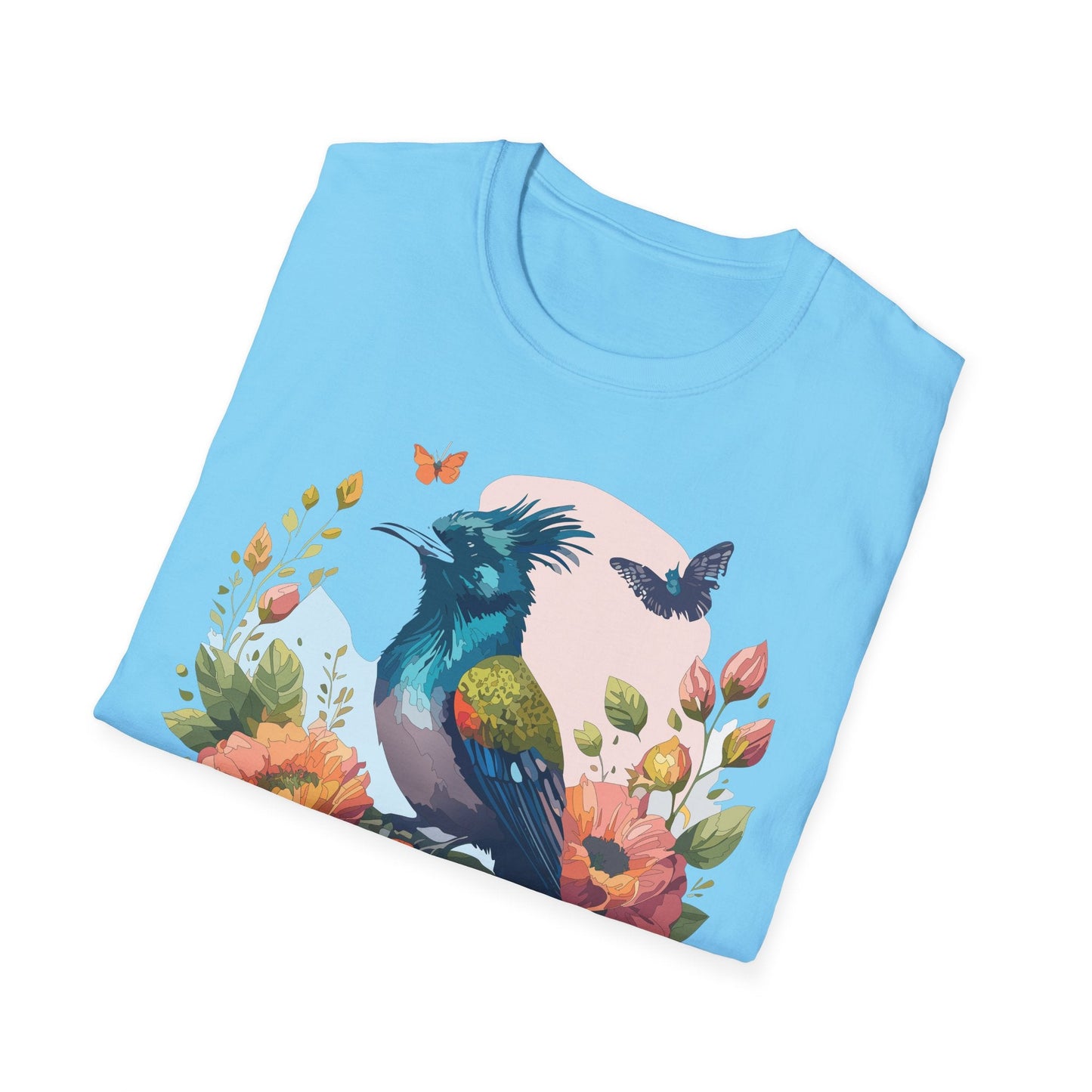 Floral Bird T Shirt Unisex Tee 100 Percent Ring Spun Cotton Softstyle Gildan 64000 Comfort Fit