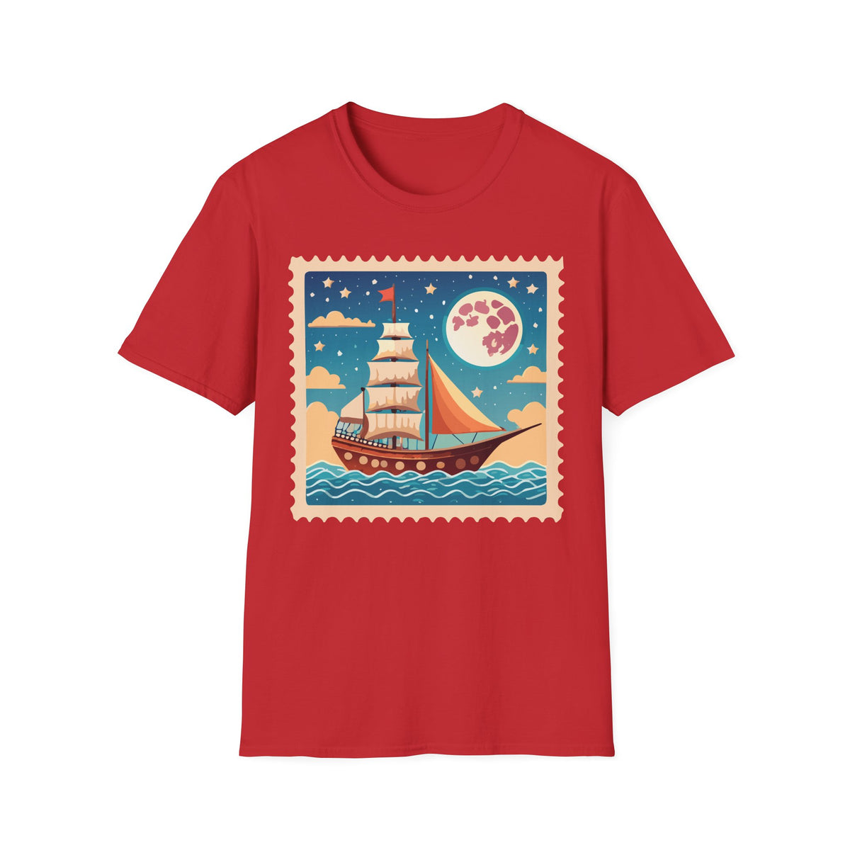 Sailboat Night Scene T-Shirt | Retro Nautical Moon Illustration