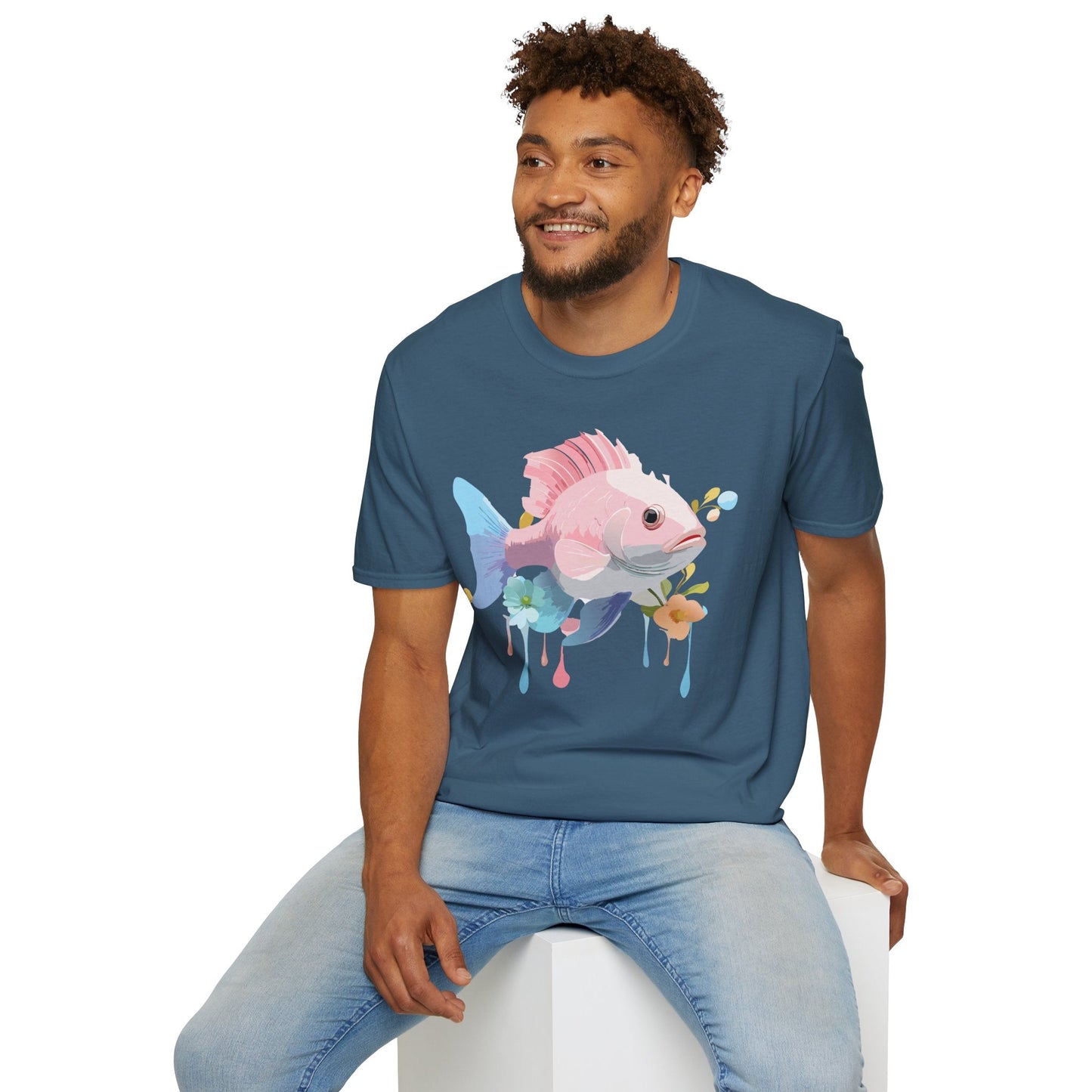 Fish Art Design Shirt Unisex Graphic Tee With Fish Illustration Gildan Softstyle 64000
