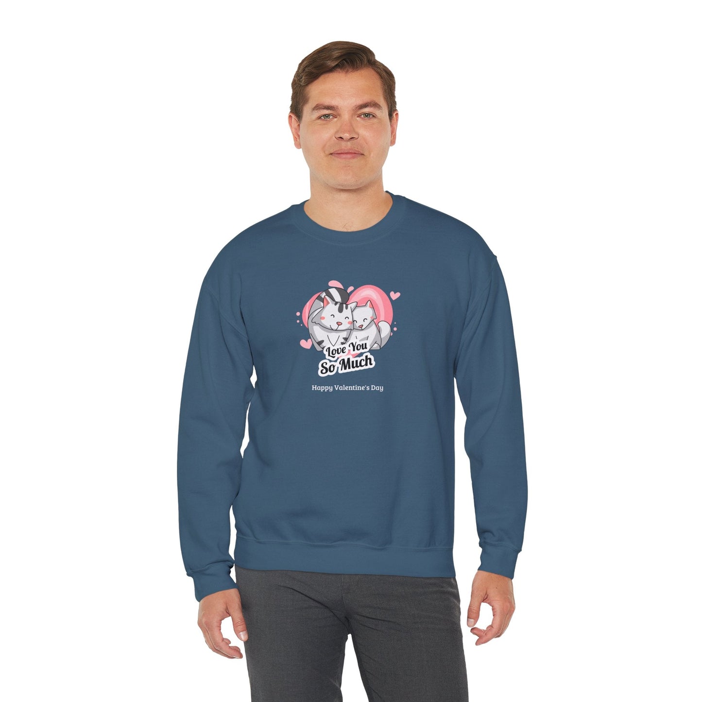 Cat Heart Sweatshirt Valentines Day Unisex 50 50 Cotton Poly Crewneck Gildan 18000
