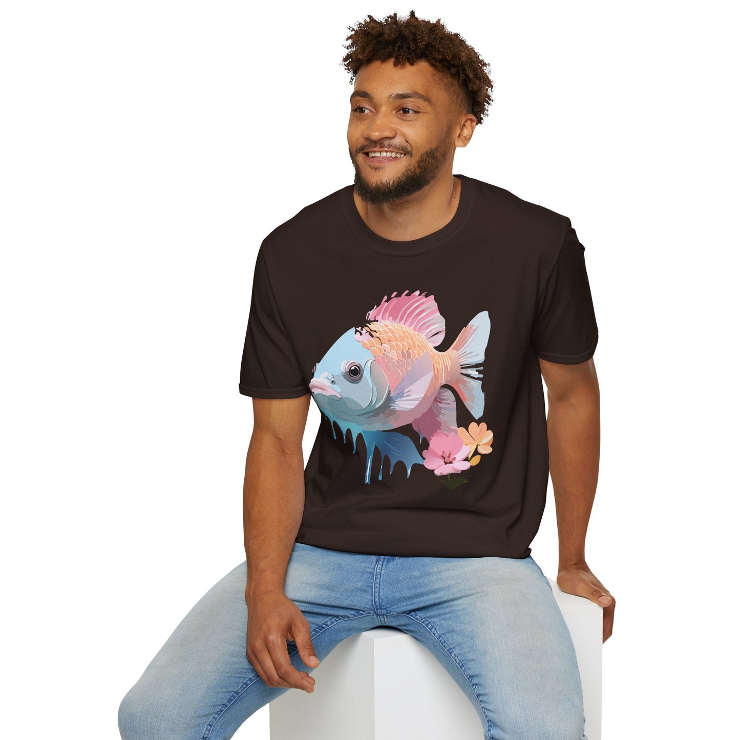 Fish Art Design Shirt Unisex Graphic Tee 100 Percent Ring Spun Cotton Softstyle Gildan 64000