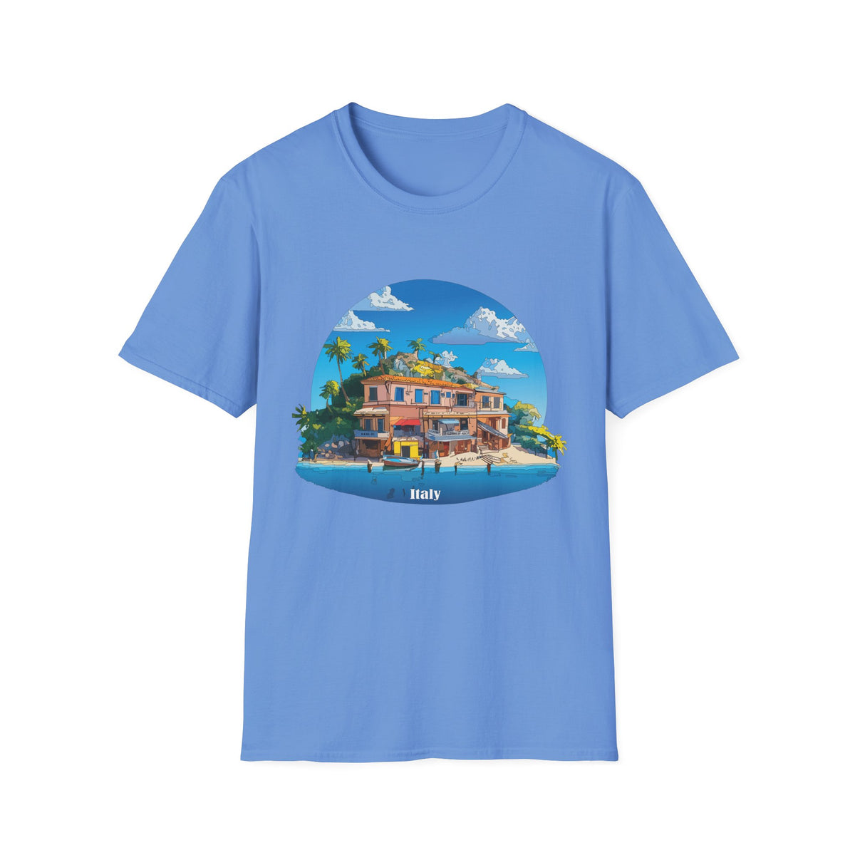 Italy Tropical Beach House Palm Trees T-Shirt | Seaside Villa Illustration