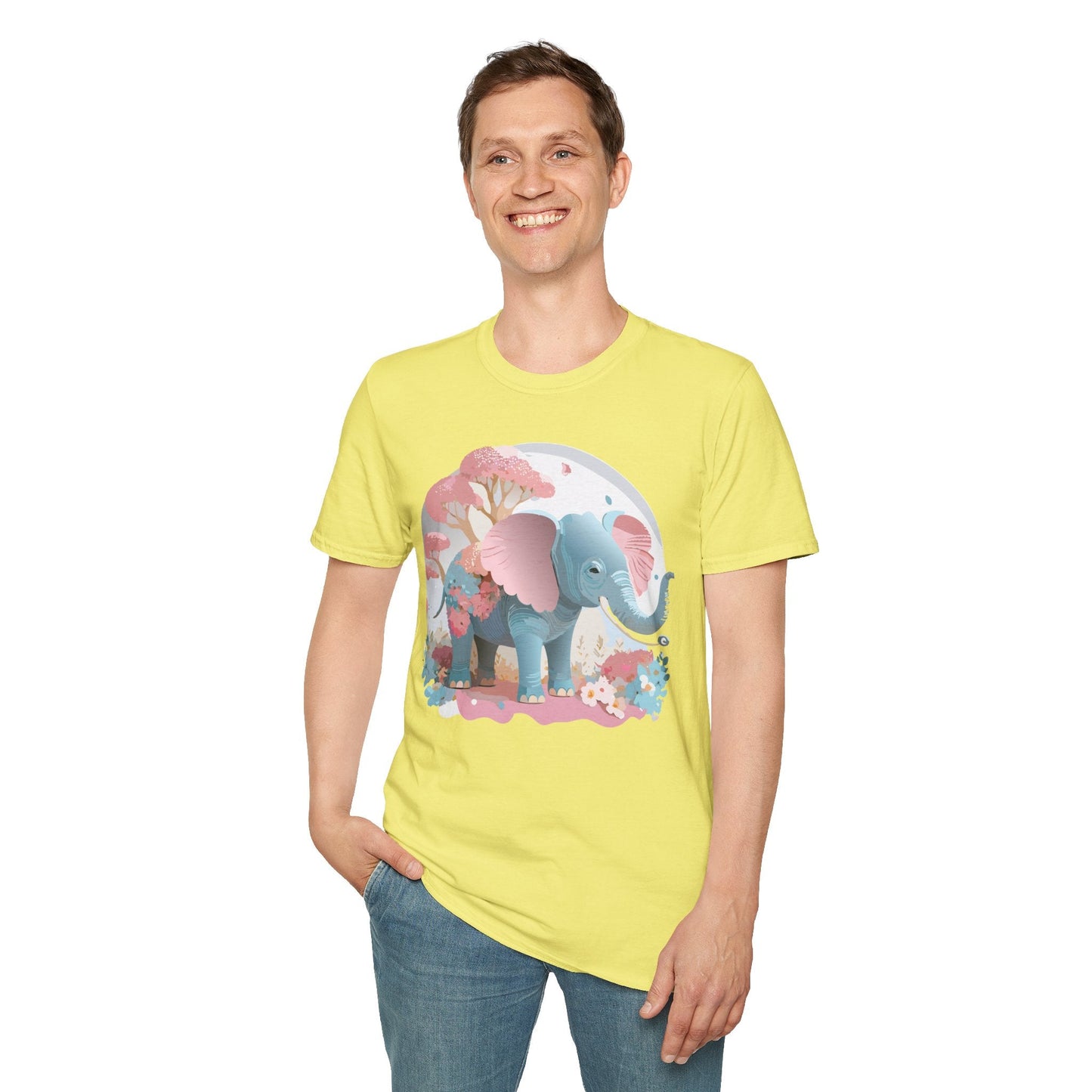 Unisex Elephant Graphic Tee Gildan Softstyle 64000 100 Percent Ring Spun Cotton Fabric