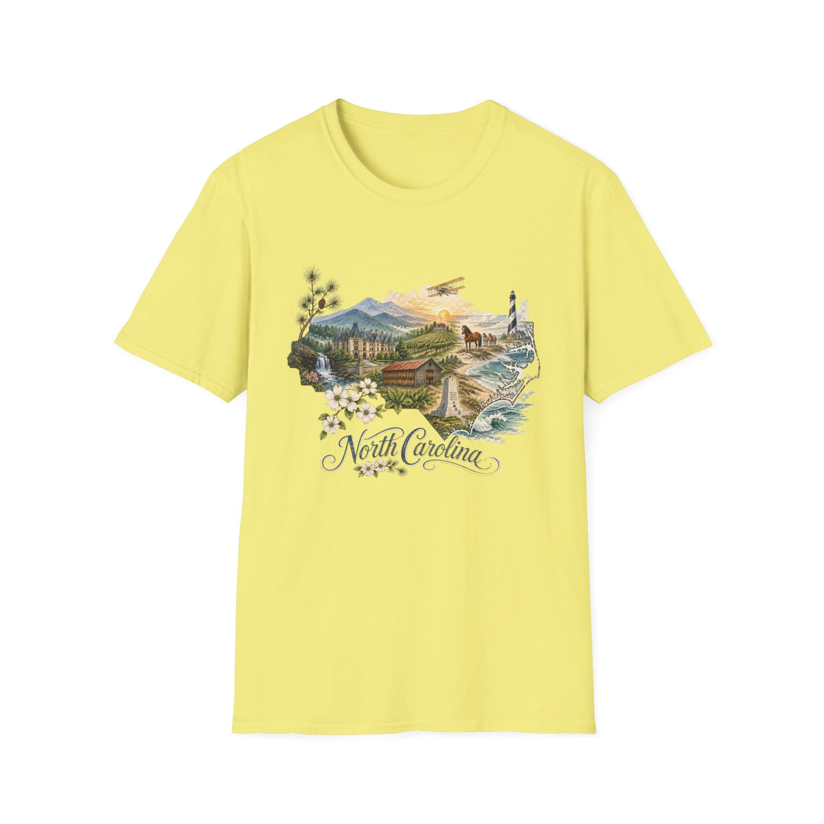 North Carolina State Travel Tourist Graphic Design Unisex 100 Cotton Gildan T-Shirt