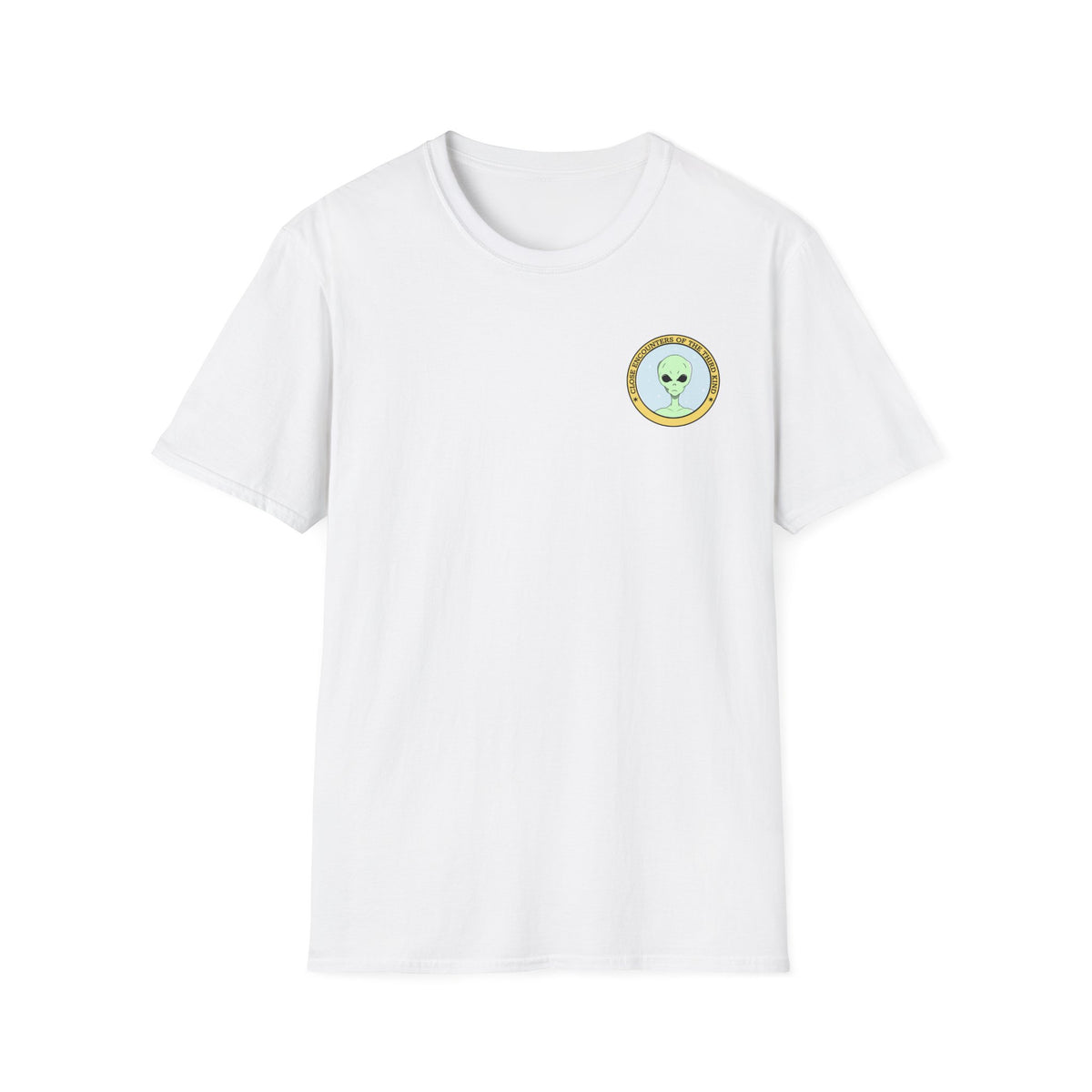 Alien Badge Small Chest Logo Retro Space Graphic Tee Gildan Unisex 100 Cotton Tee Shirt r104