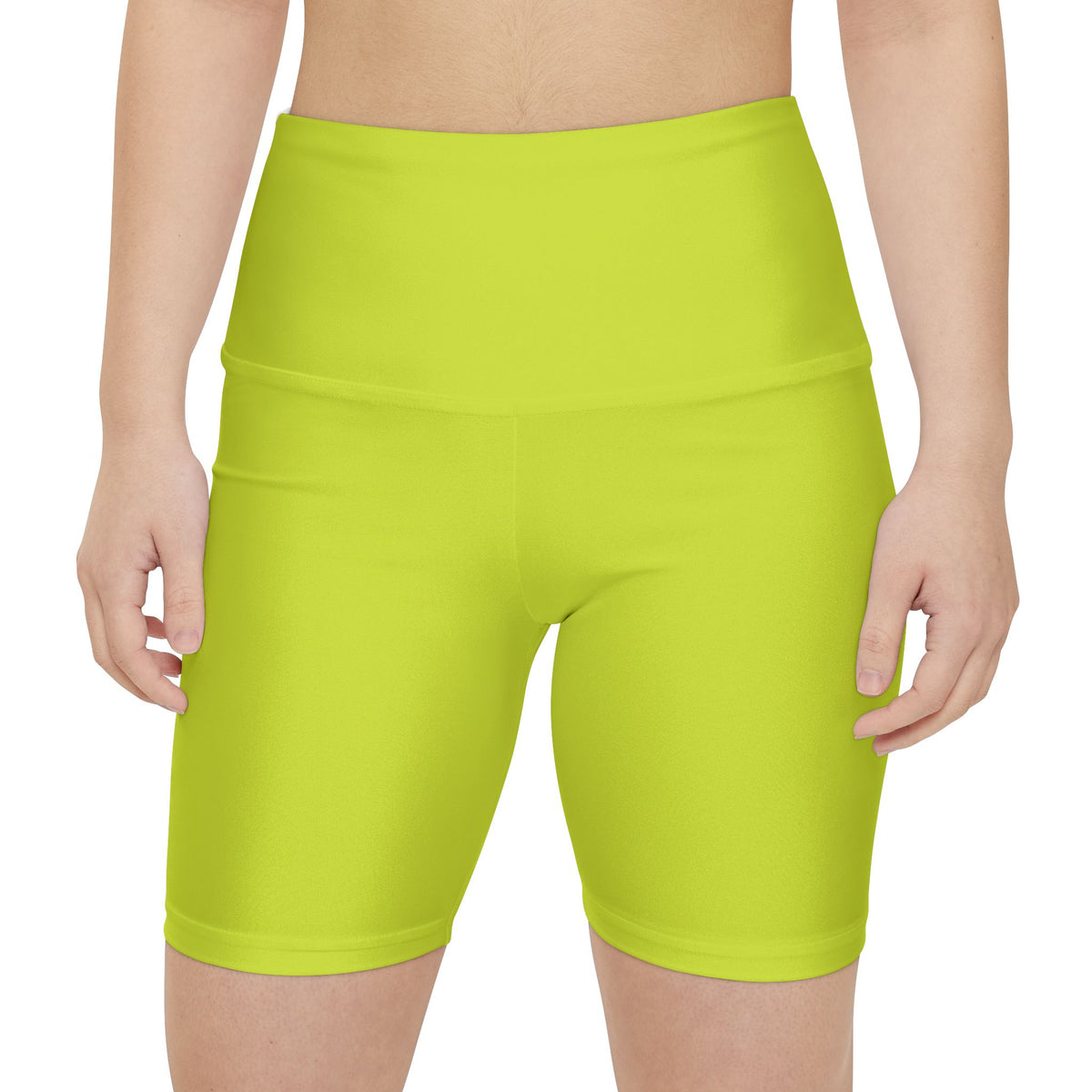 Bright Lime High-Waist Women's Workout Shorts — Neon Lime Biker Activewear