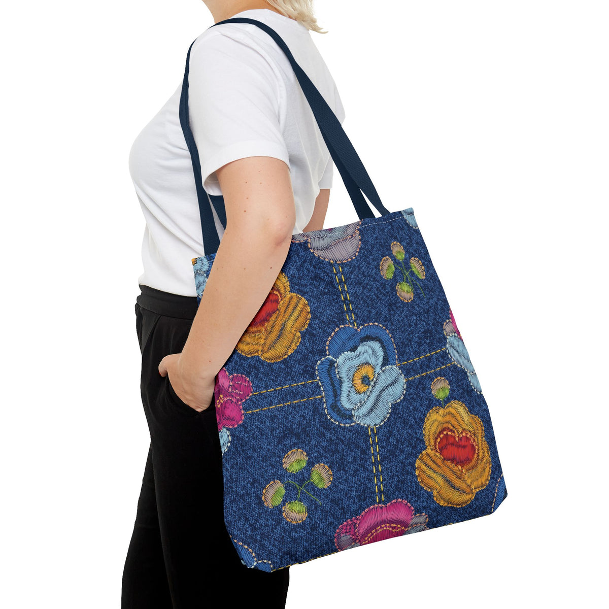 Denim Fabric Imitation Print Unisex Canvas Bag Poly Spun 3 Sizes Tote Bag 159-5