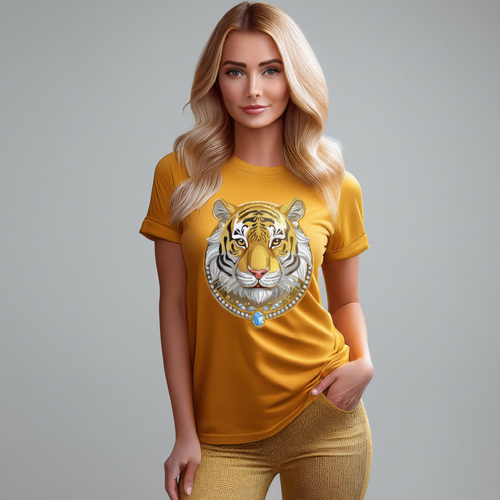 Tiger Graphic Unisex 100 Cotton Tee With Unique Animal Golden Medallion Art Design 4