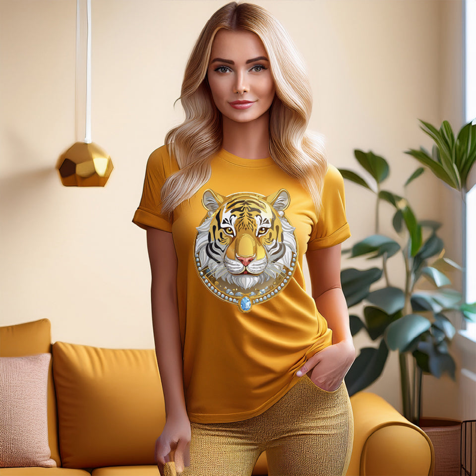 Tiger Graphic Unisex 100 Cotton Tee With Unique Animal Golden Medallion Art Design 4