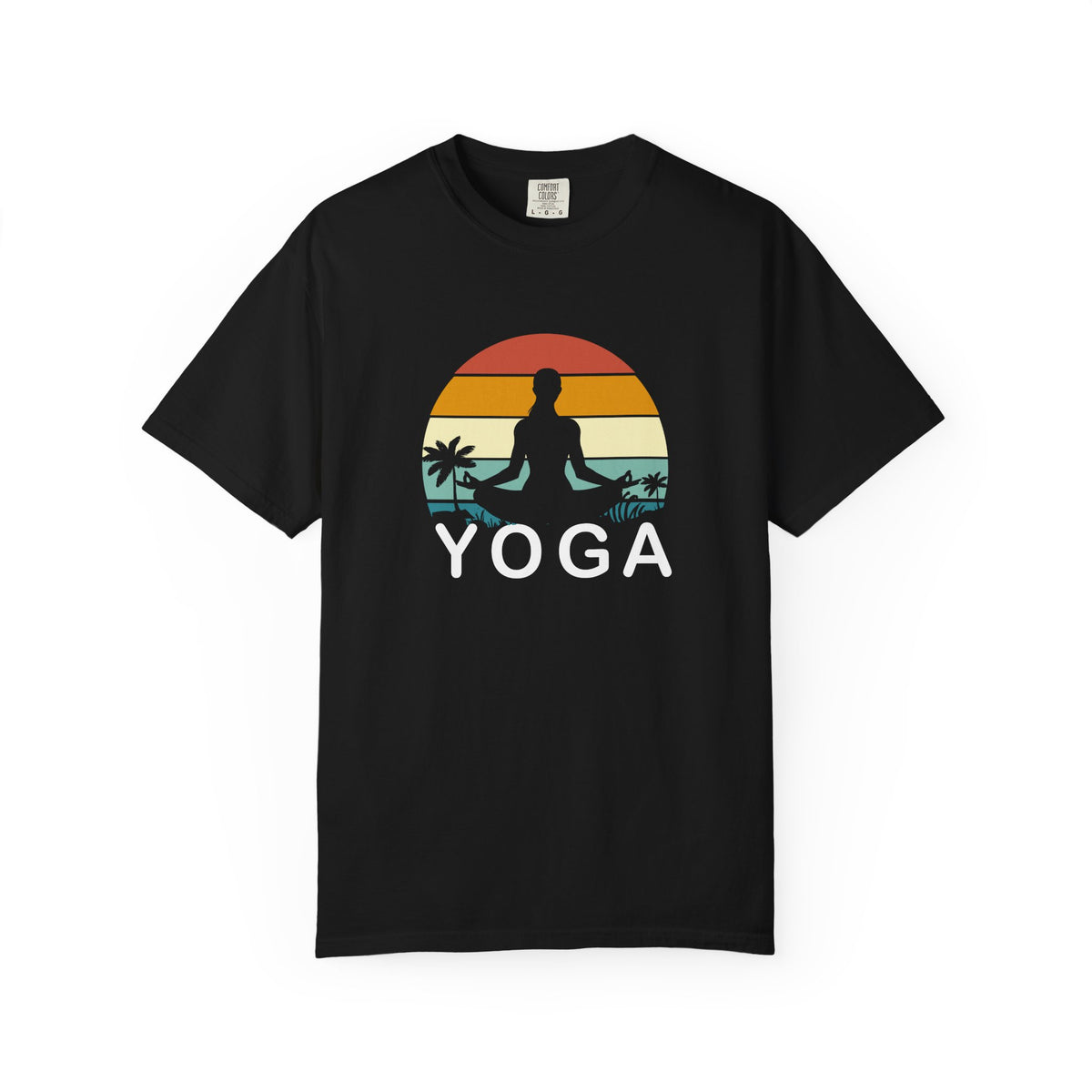 Sunset Yoga Retro Meditation Palm Trees Unisex Comfort Colors Garment-Dyed Heavyweight 100 Cotton Art Design T-Shirt w187