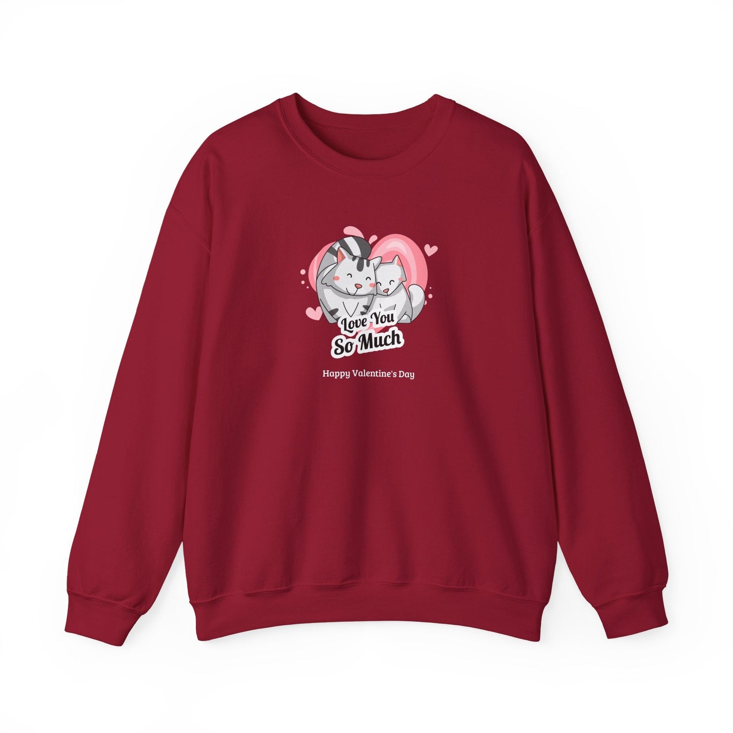 Cat Heart Sweatshirt Valentines Day Unisex 50 50 Cotton Poly Crewneck Gildan 18000