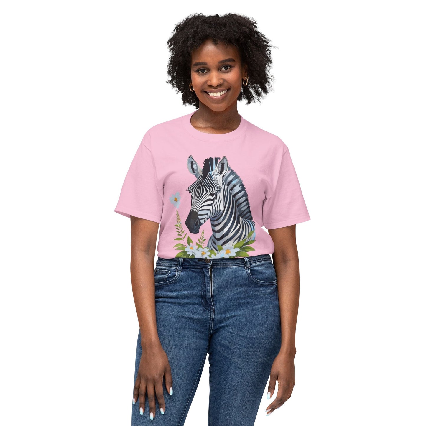 Unisex Zebra Art Print T Shirt 100% Cotton Vintage Floral Tee Made in USA Premium Graphic Tee
