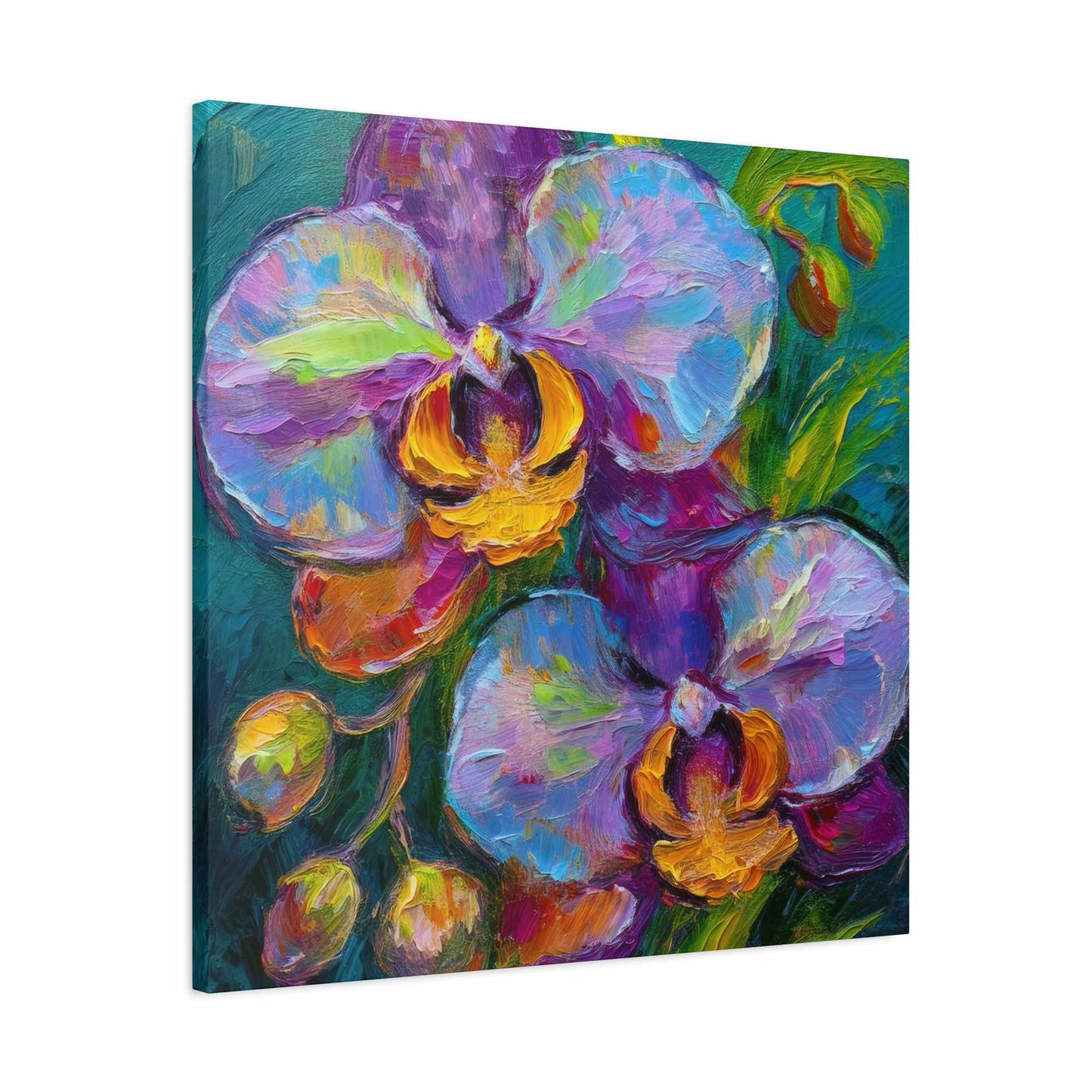 Blue Orchids Print Canvas, Floral Oil Paint Print 20x20, 24x24, 30x30, 32x32, 36x36 Art Design Pine-Wood Inner Frame MC-133