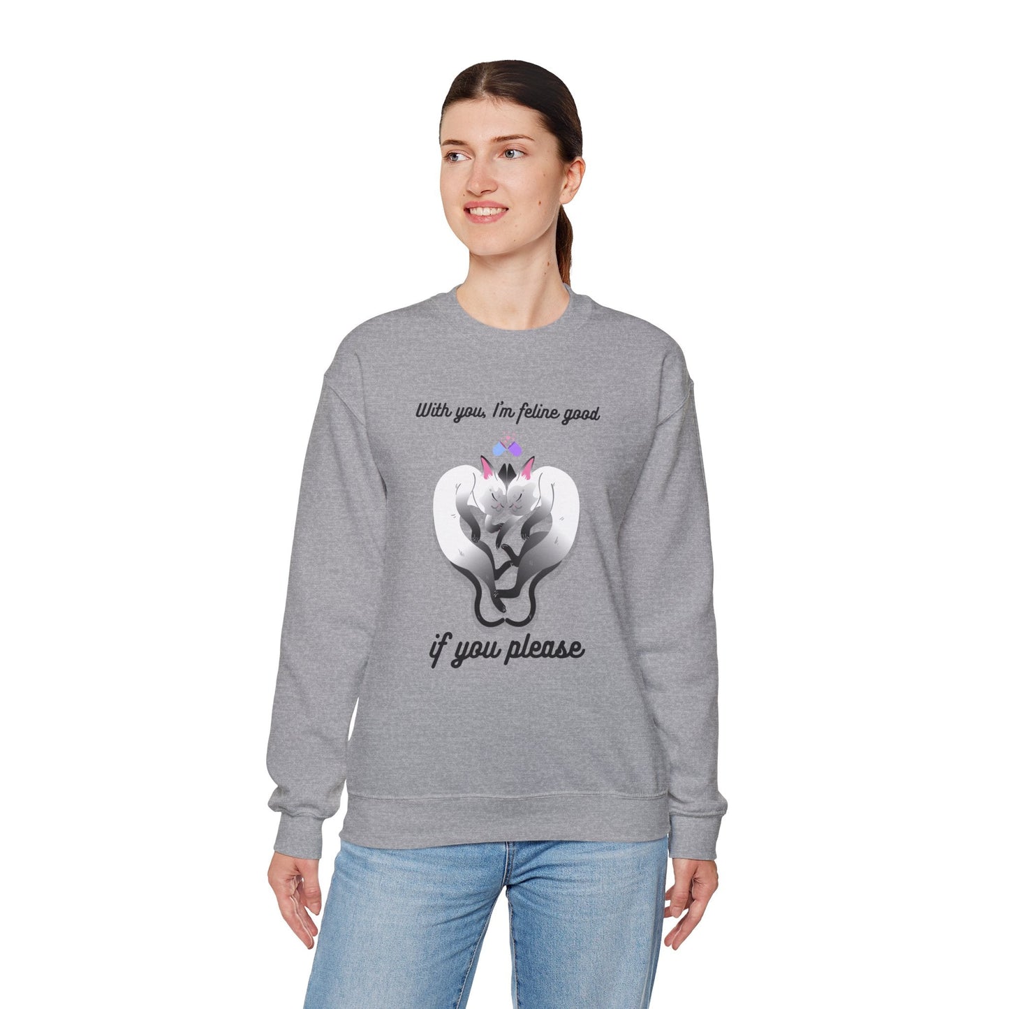 Double Cat Heart Sweatshirt Unisex Fifty Fifty Cotton Poly Valentines Day Sweatshirt