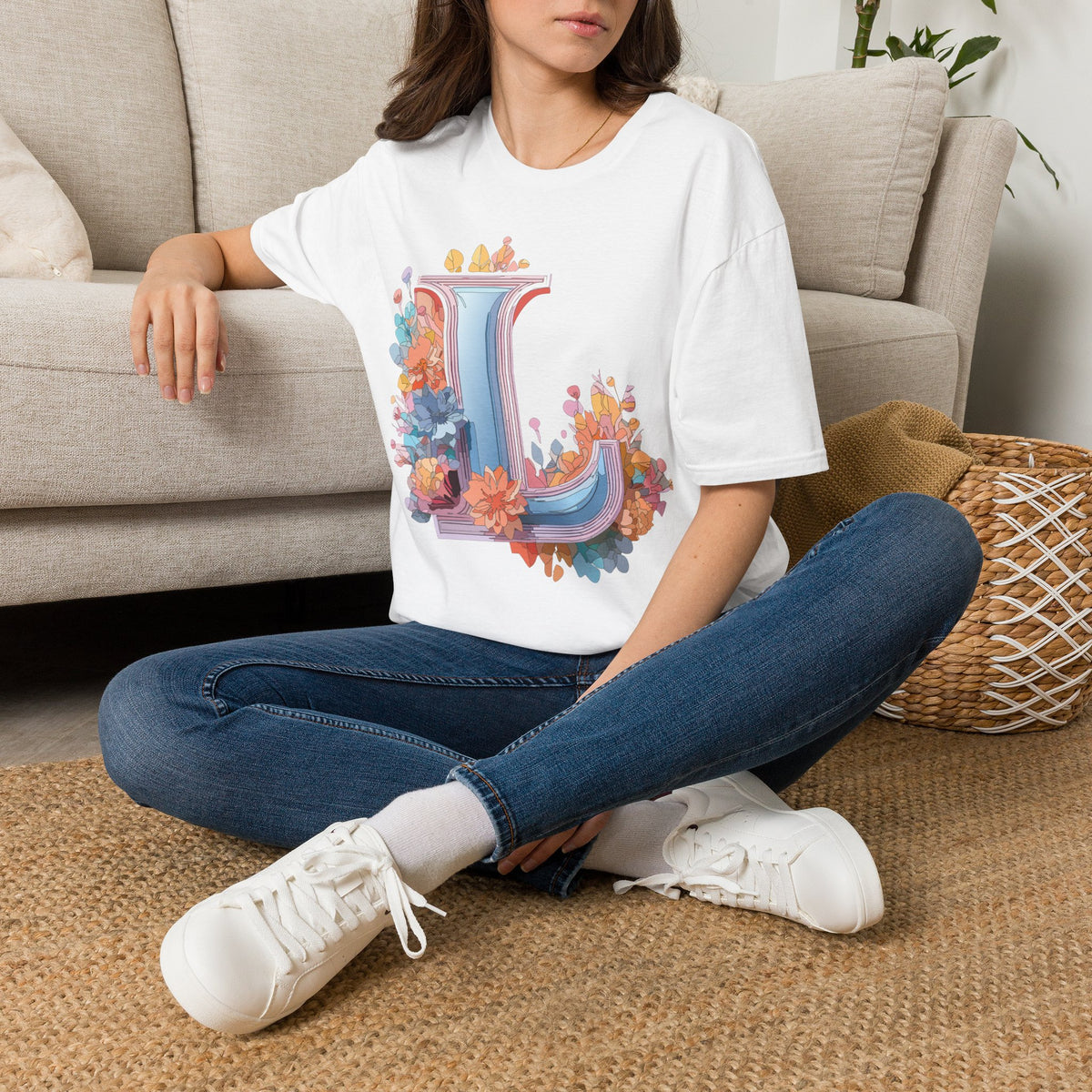 Floral Letter L T-Shirt | Monogram Initial Tee