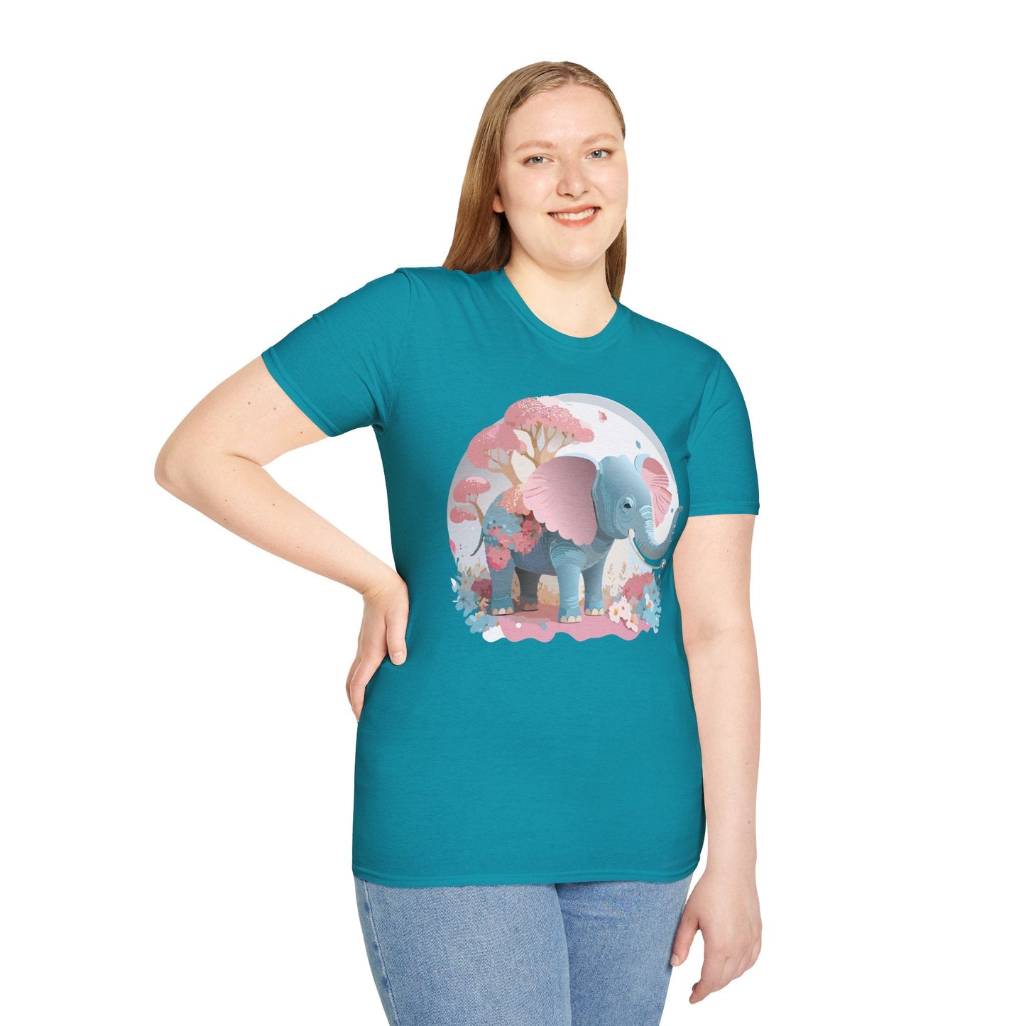 Unisex Elephant Graphic Tee Gildan Softstyle 64000 100 Percent Ring Spun Cotton Fabric
