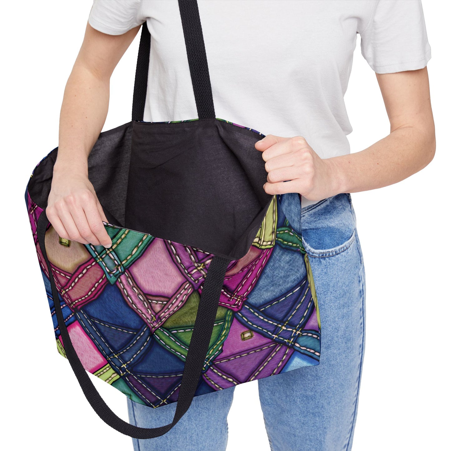 Denim Print Yoga Bag High-Quality 100% Spun Polyester 24x13 Canvas Gym Bag 51