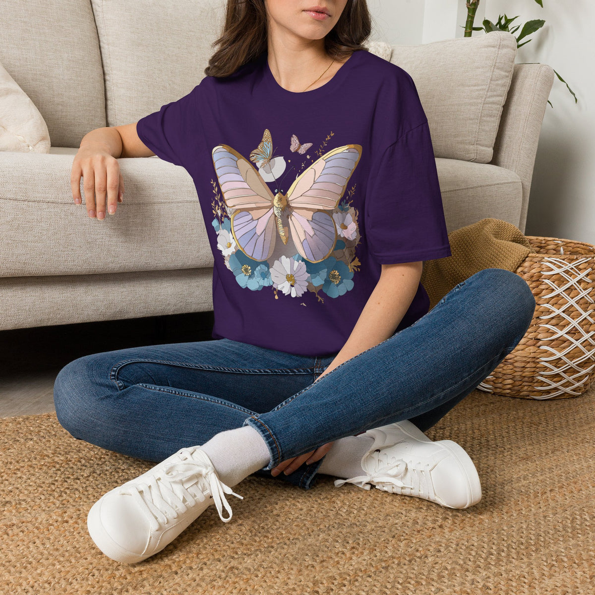 Butterfly Floral T-Shirt — Pastel Moth & Wildflower Graphic Design Unisex 100 Cotton Gildan T-Shirt
