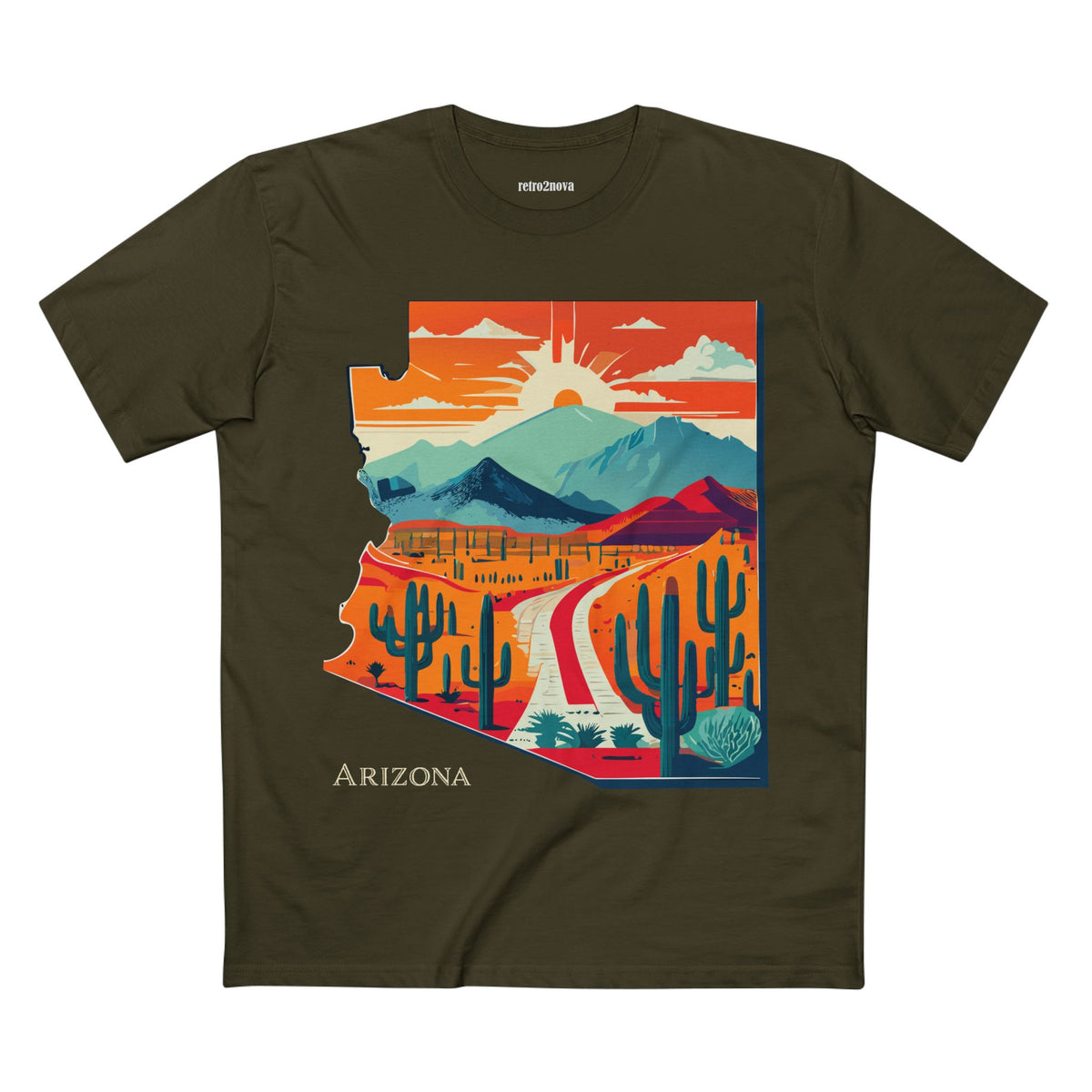 Arizona Desert Road Trip Tee | Retro Sunset Cactus Scenic Mountain Design