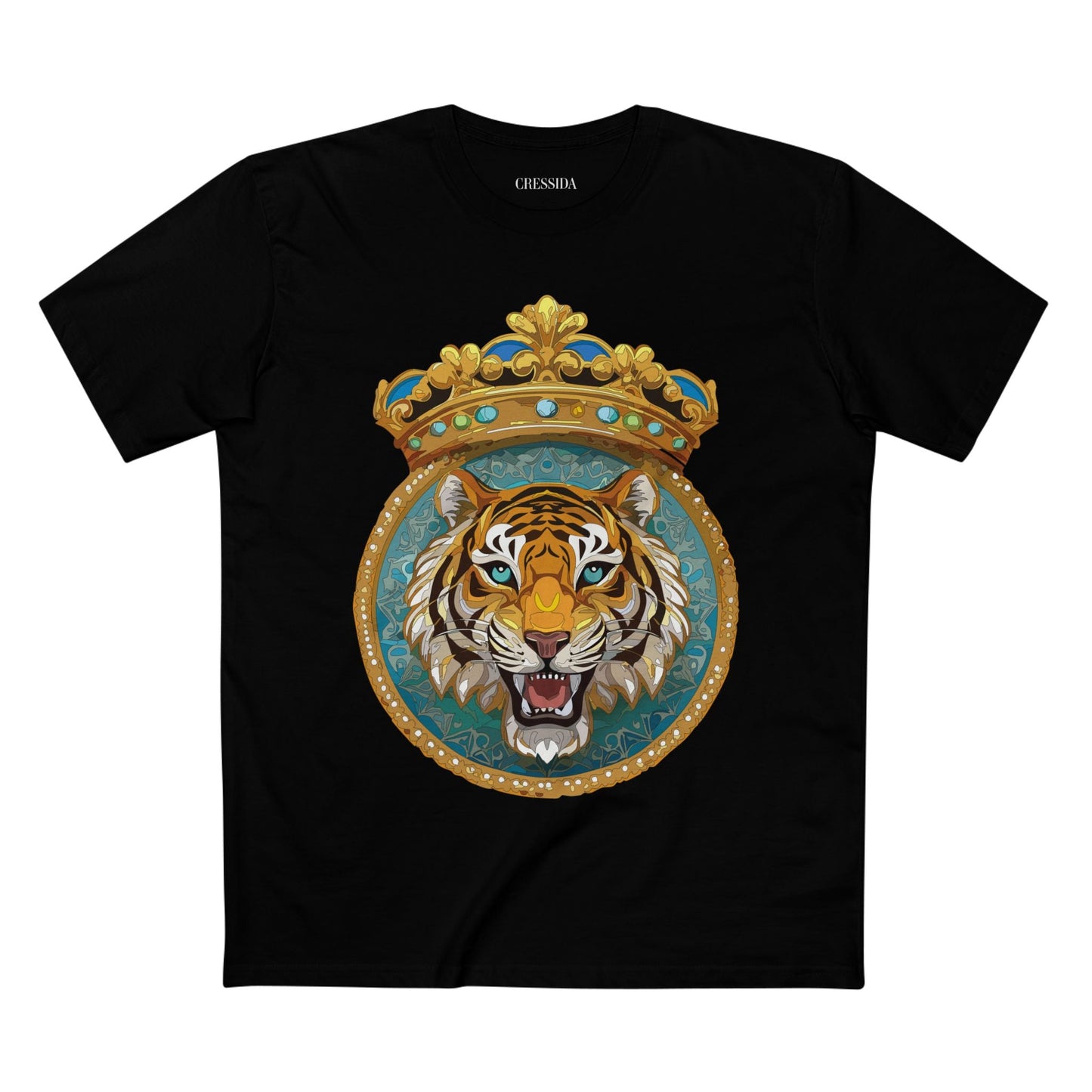 Tiger Graphic Unisex 100 Cotton Tee With Unique Animal Golden Medallion Art Design 3