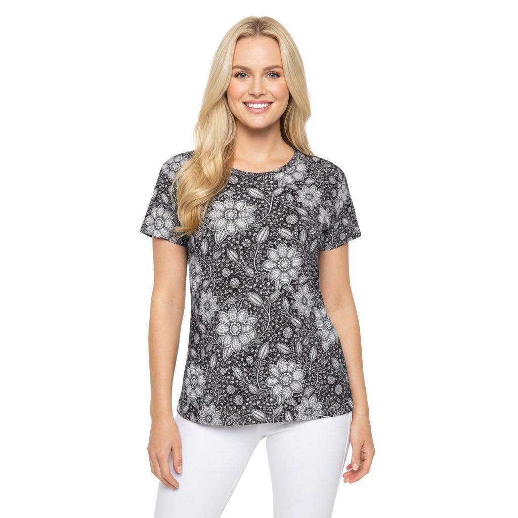 Women Poly T-Shirt with Lace Print 7