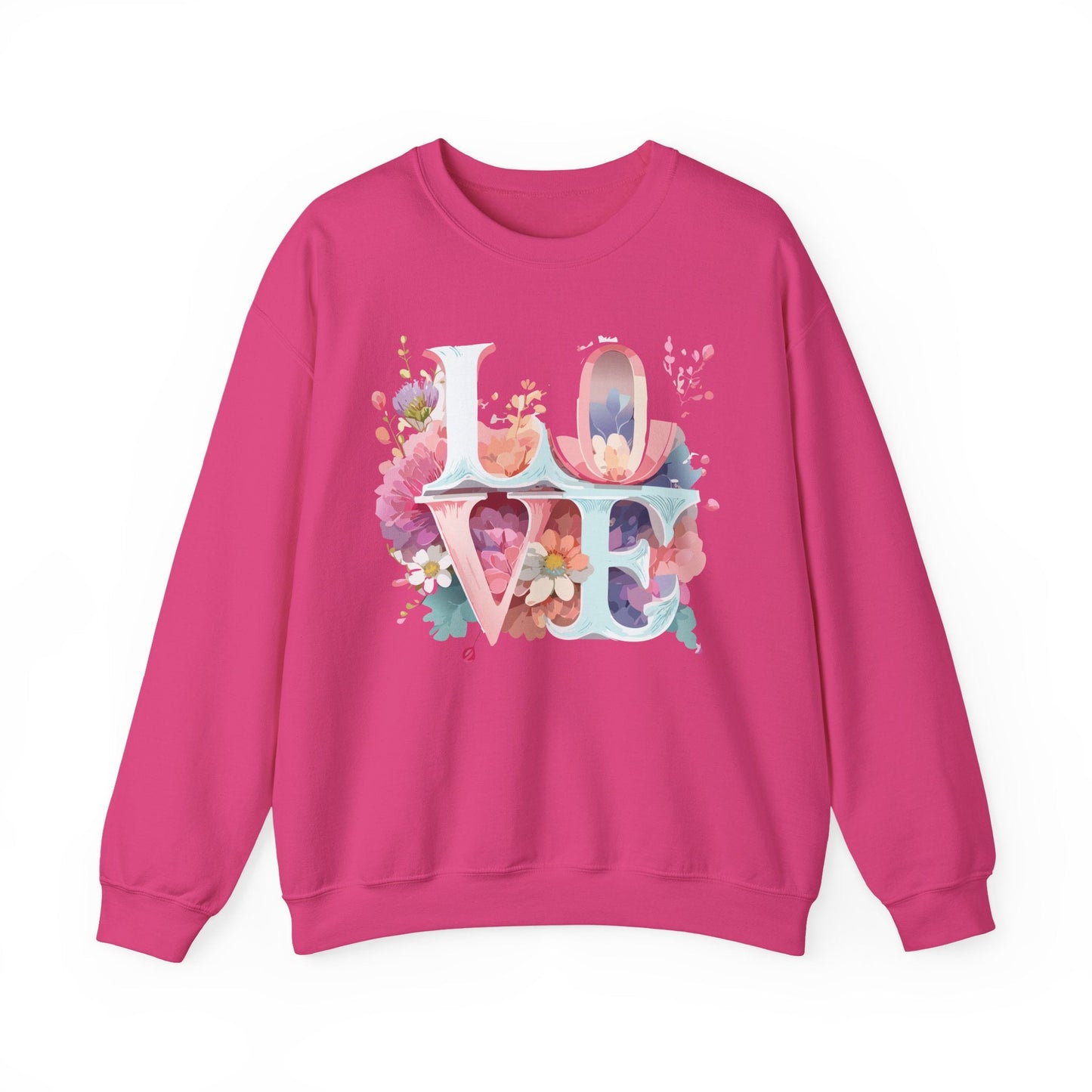 Floral Love Sweatshirt Valentines Day Flower Print Unisex Crewneck Heavy Blend Cotton Polyester