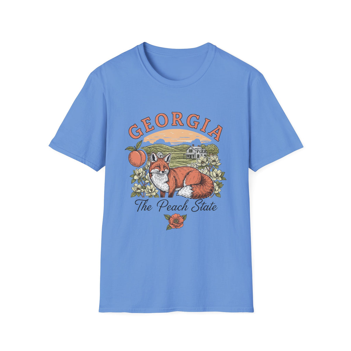 Georgia Fox T-Shirt — The Peach State Vintage Fox Graphic Travel Tourist Graphic Design Unisex 100 Cotton Gildan T-Shirt