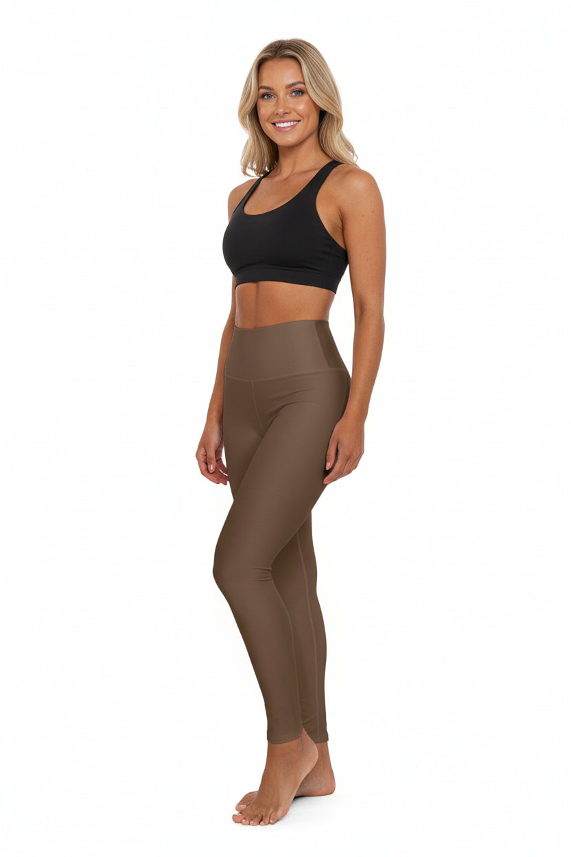 High-Waist Coffee Color Yoga Leggings Neutral Brown Women's Poly-Span Seamless Activewear