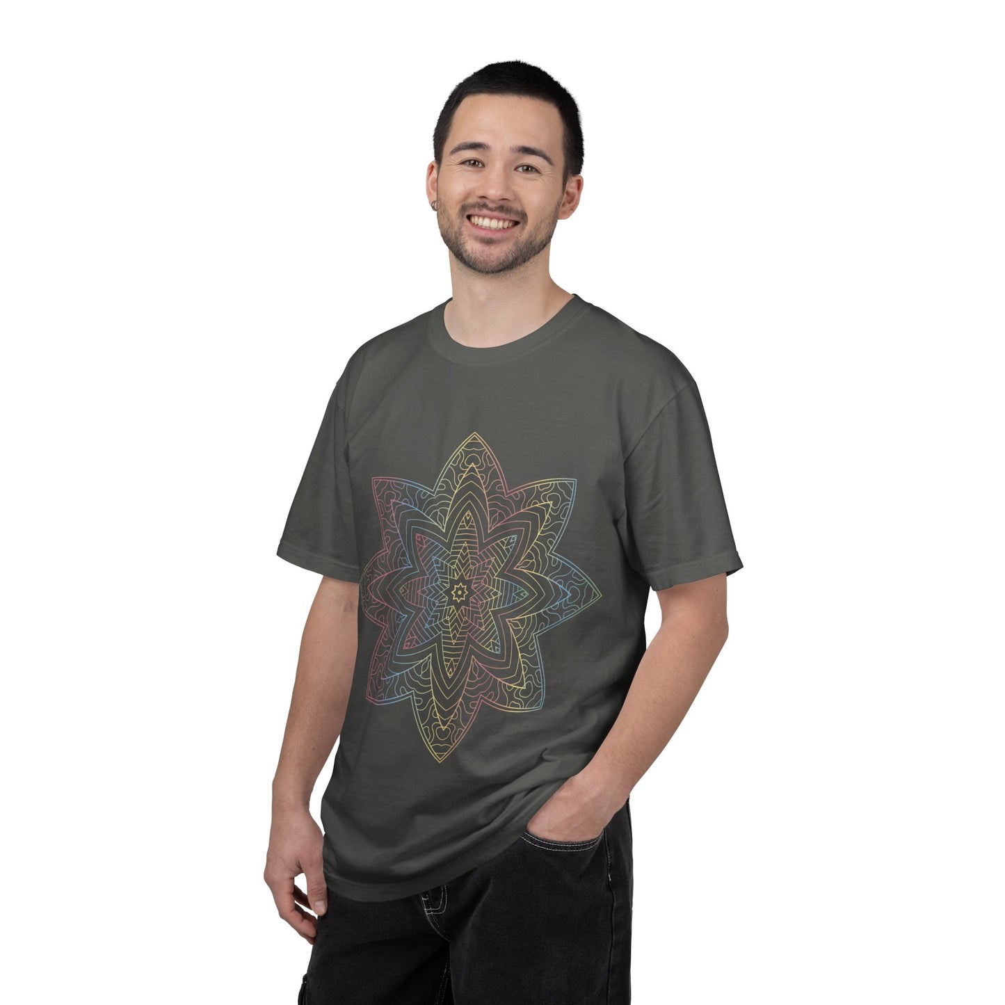 Unisex Garment Dyed Cotton T-Shirt with Mandala Graphic Design