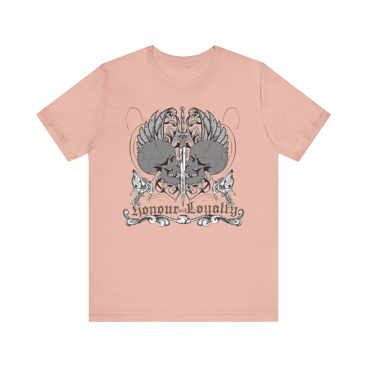 Honor Loyalty crest tee Gothic heraldry skulls wings emblem Unisex Cotton Art-48