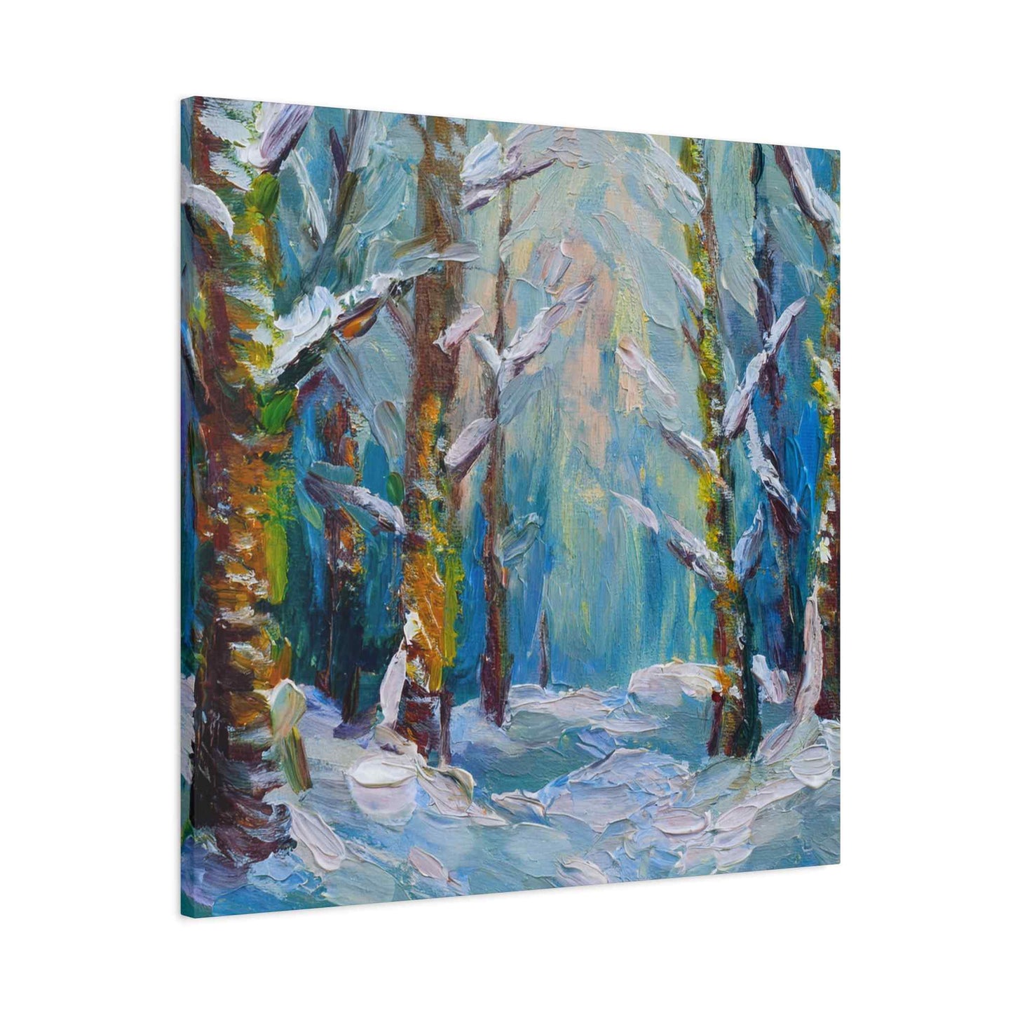 Snow Forest Print Canvas, Oil Paint Print 20x20, 24x24, 30x30, 32x32, 36x36 Art Design Print Pine-Wood Inner Frame MC-76