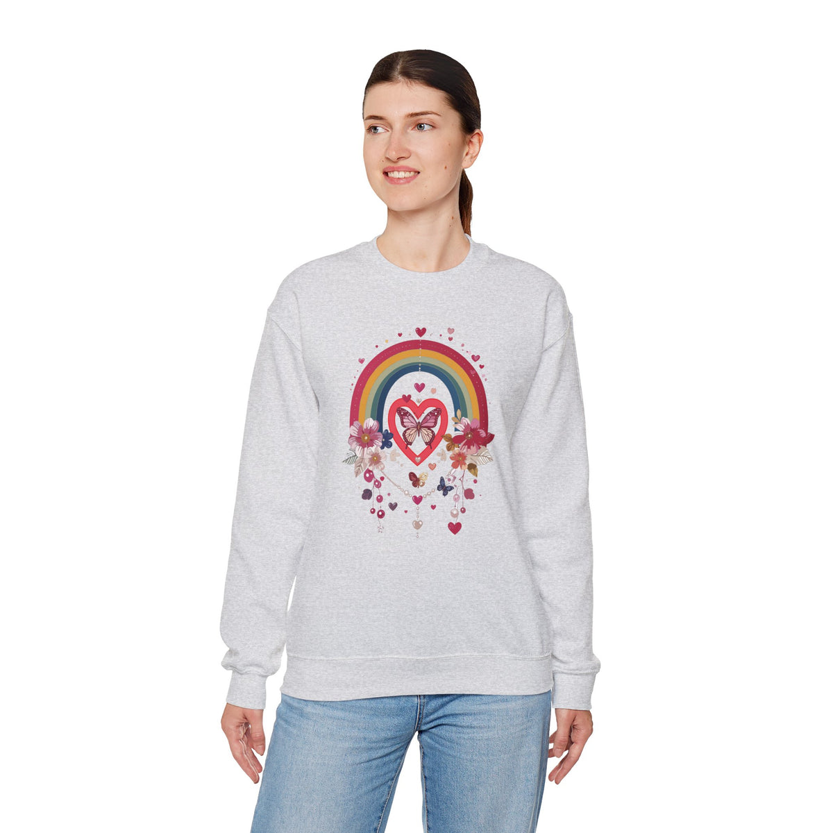 Rainbow Heart Sweatshirt, Floral Heart Sweatshirt, Floral Love Sweatshirt, Valentine's Day Sweatshirt, Rainbow Heart Floral Sweatshirt 113