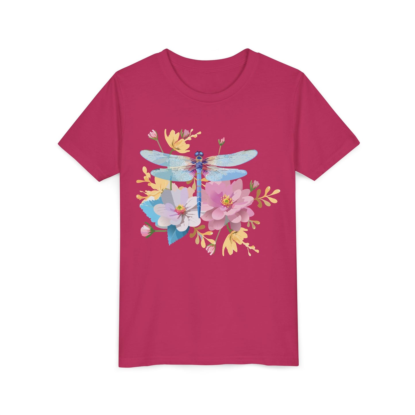 Dragonfly Blossom Youth Tee - Colorful Short Sleeve T-Shirt for Spring Celebrations (9-14)