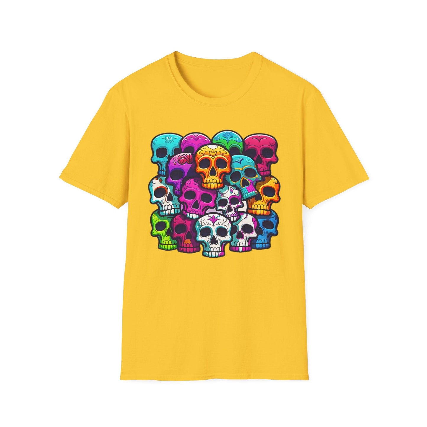 Unisex Skull Tee Shirt With Skeleton Design Gildan Softstyle 64000 100 Percent Ring Spun Cotton