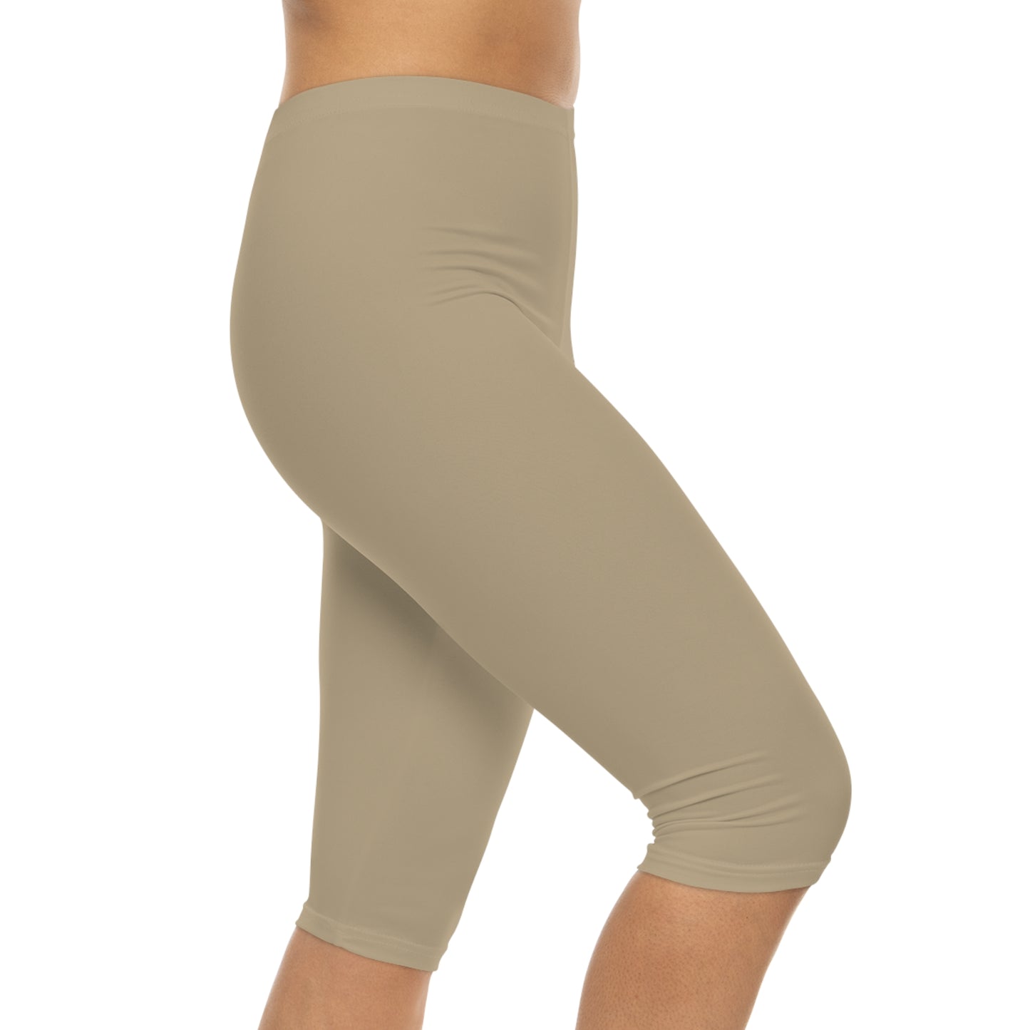Khaki Beige Color Women's Brushed Suede Poly Span Casual Capri Leggings XS-2XL
