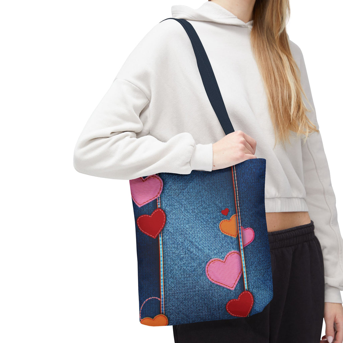 Love Day Graphic Design Denim Fabric Imitation Print Unisex Canvas Bag POLY 3 Sizes Tote Bag 201-22