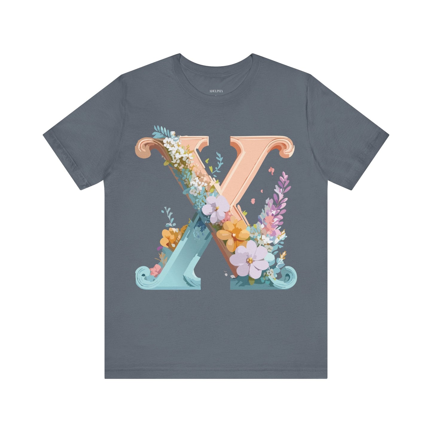 Letter X Shirt Graphic Tee Unisex Short Sleeve Vintage Inspired Adelpha Art Design
